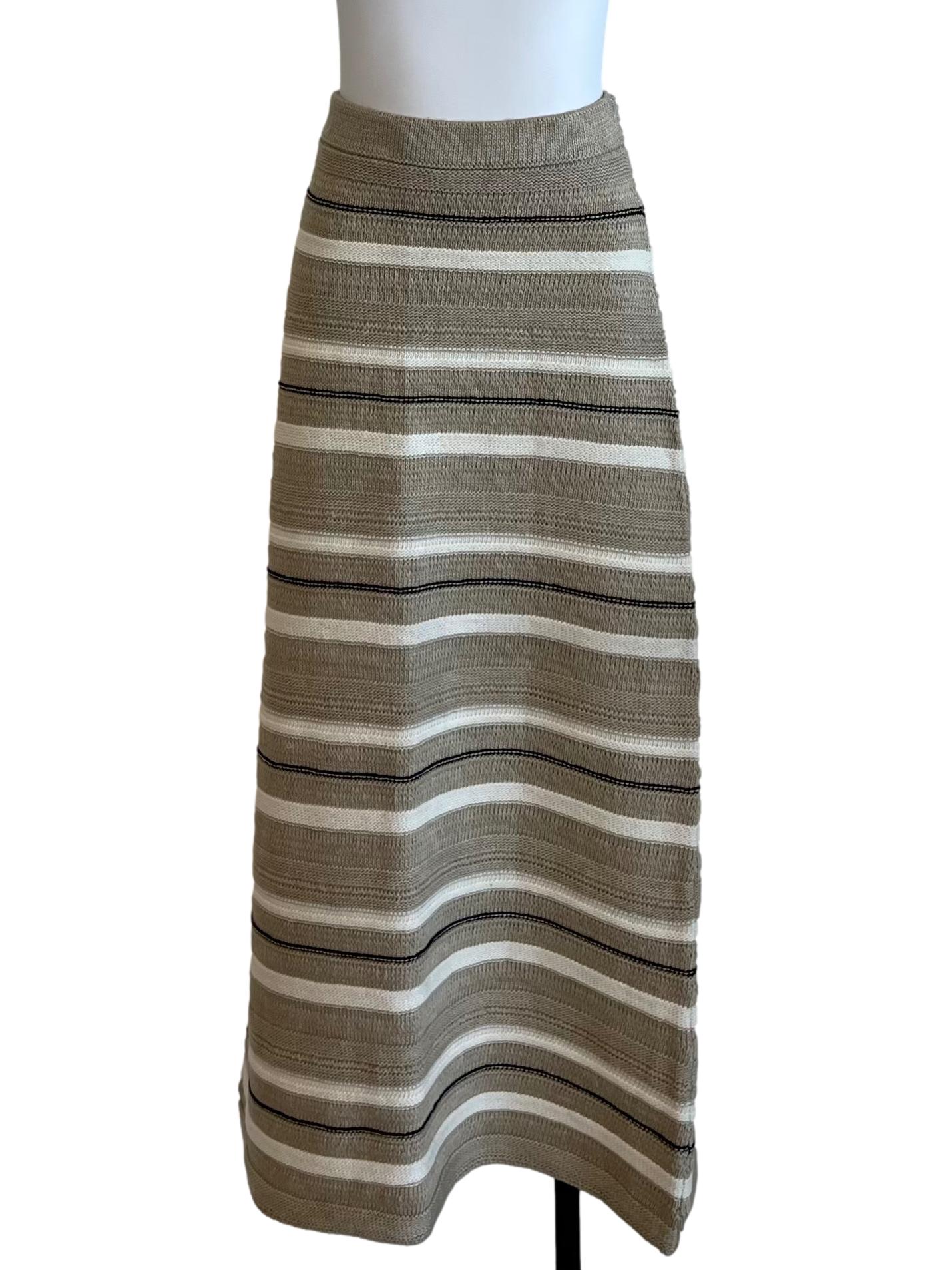 Brown Black And White Striped Skirt