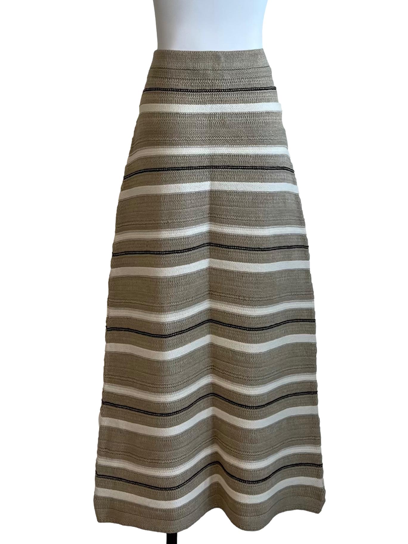 Brown Black And White Striped Skirt