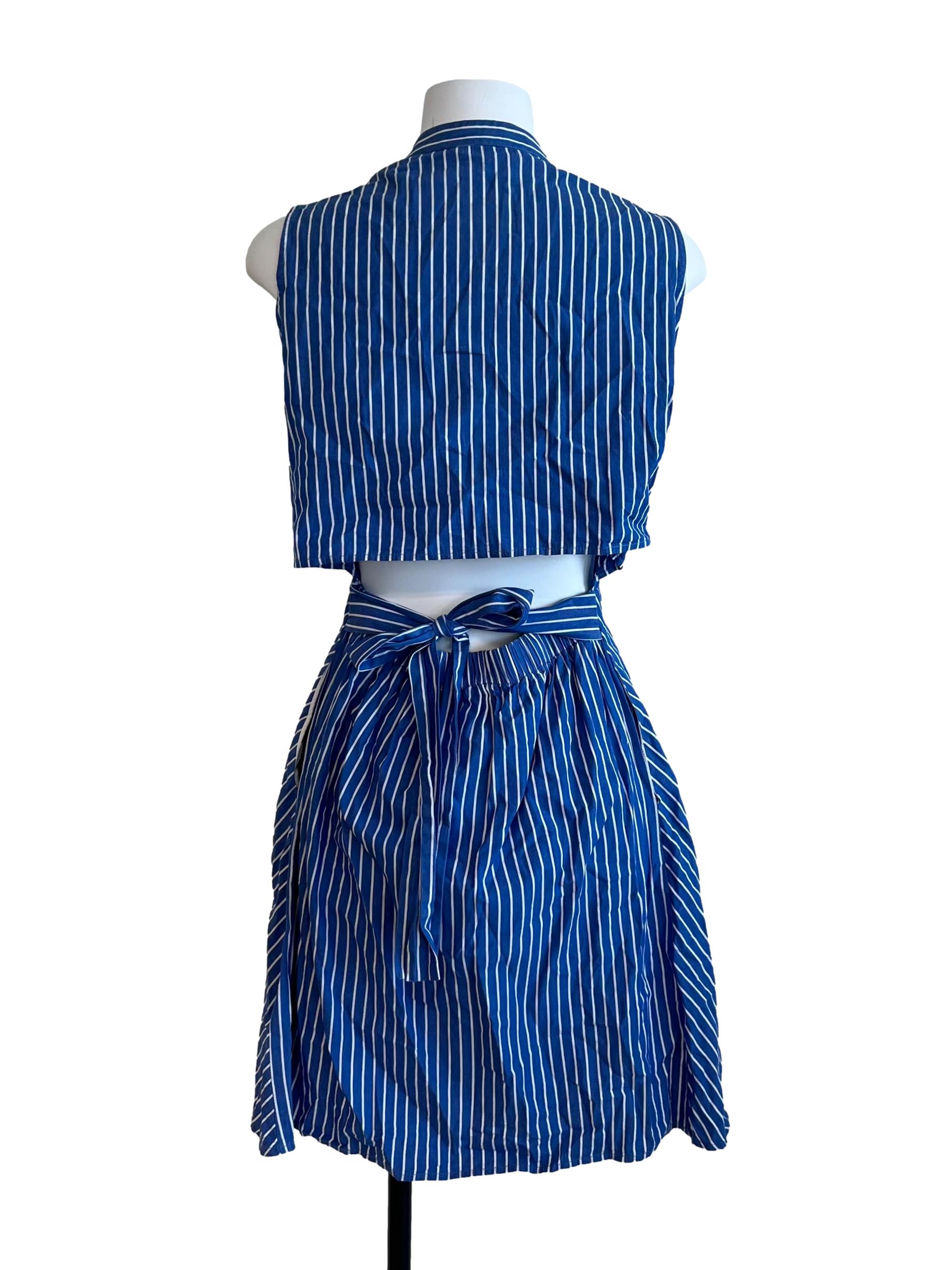 Blue And White Striped Cut Out Back Dress