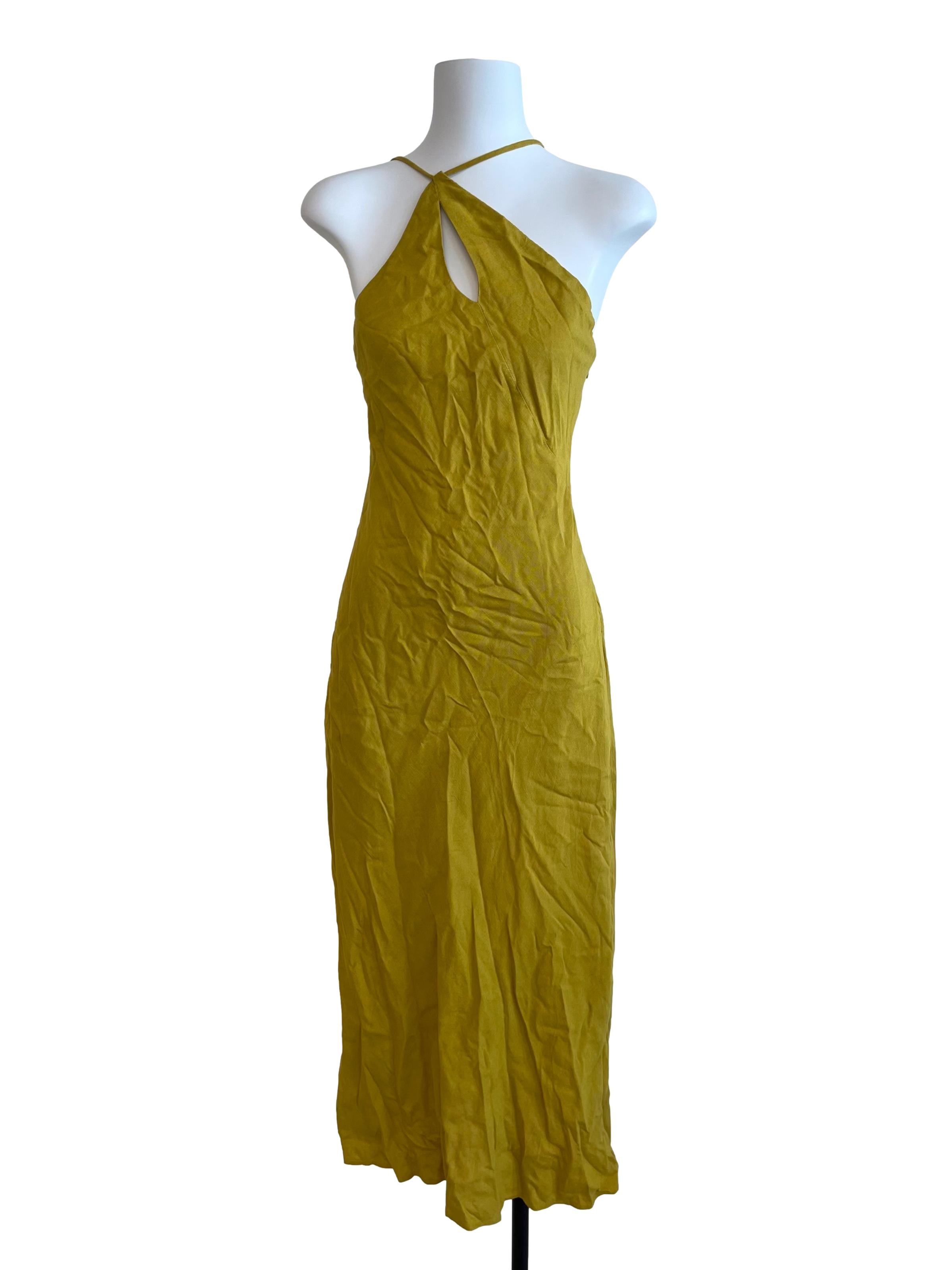 Mustard Yellow Asymmetrical Neckline Dress