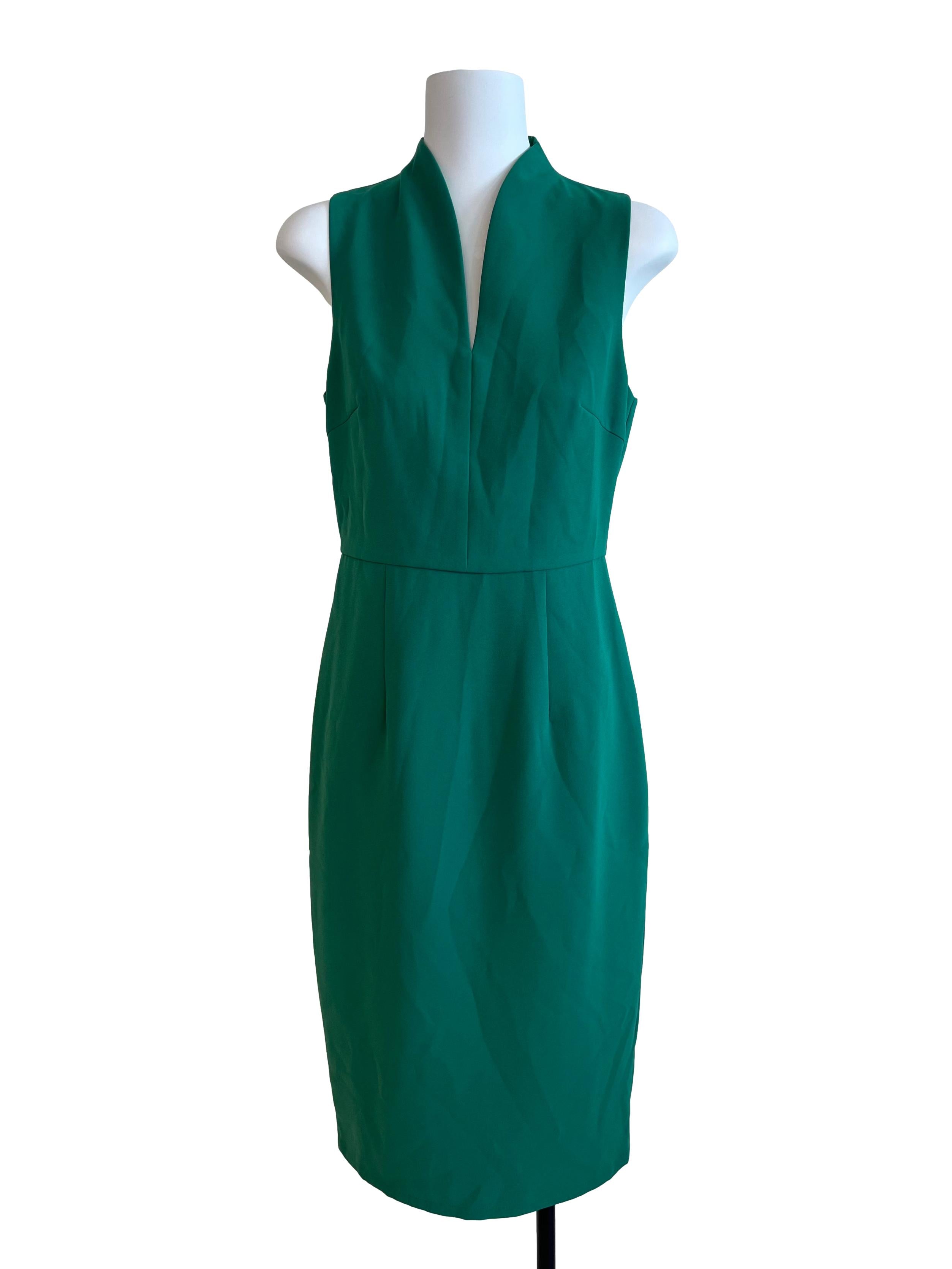 Emerald Green V-Neck Shift Dress