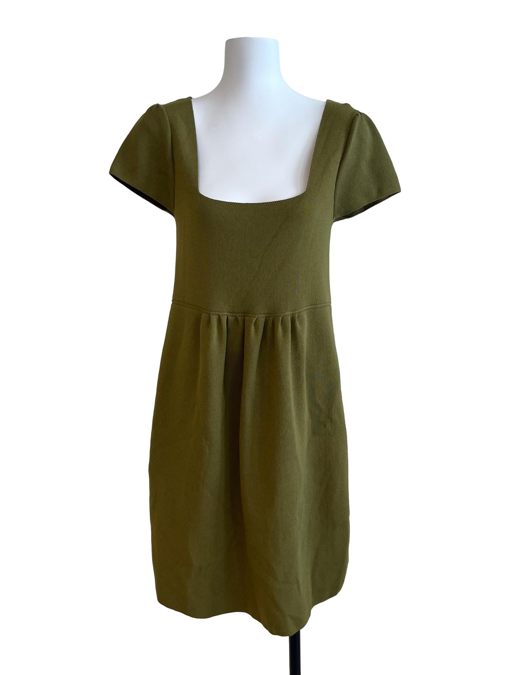 Olive Green Square Neckline Dress