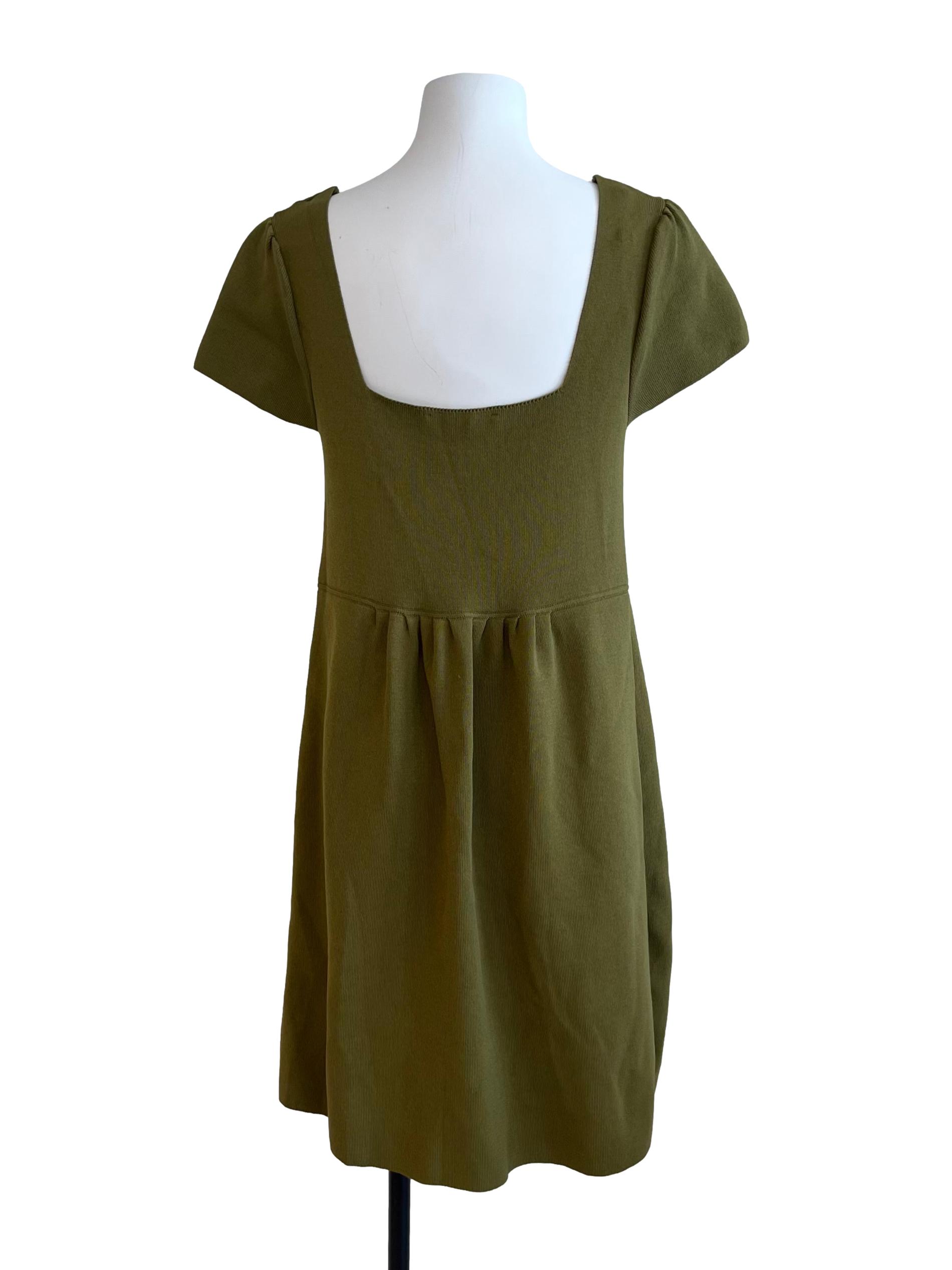 Olive Green Square Neckline Dress