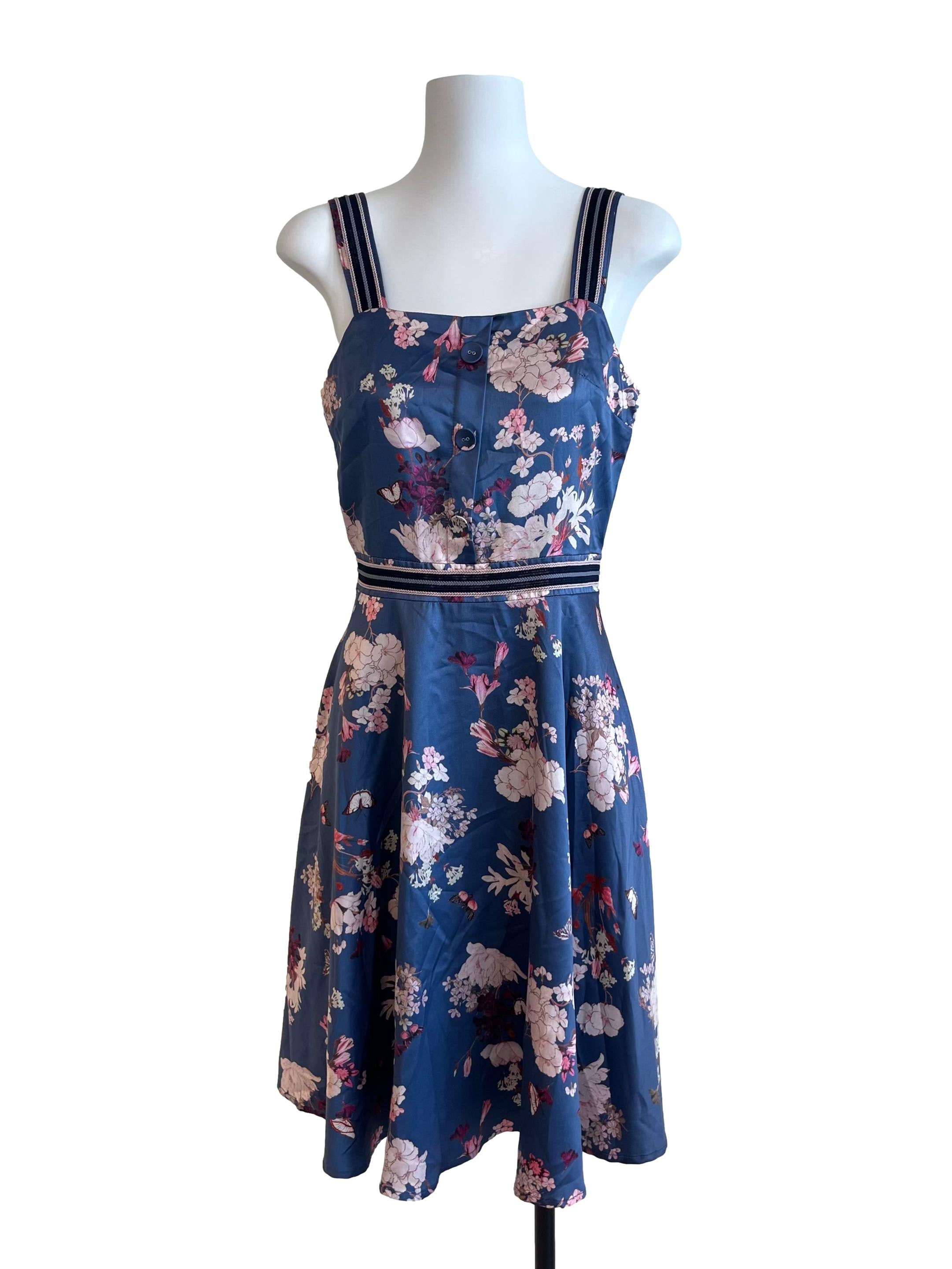 Blue Multi Colour Floral Pattern Dress