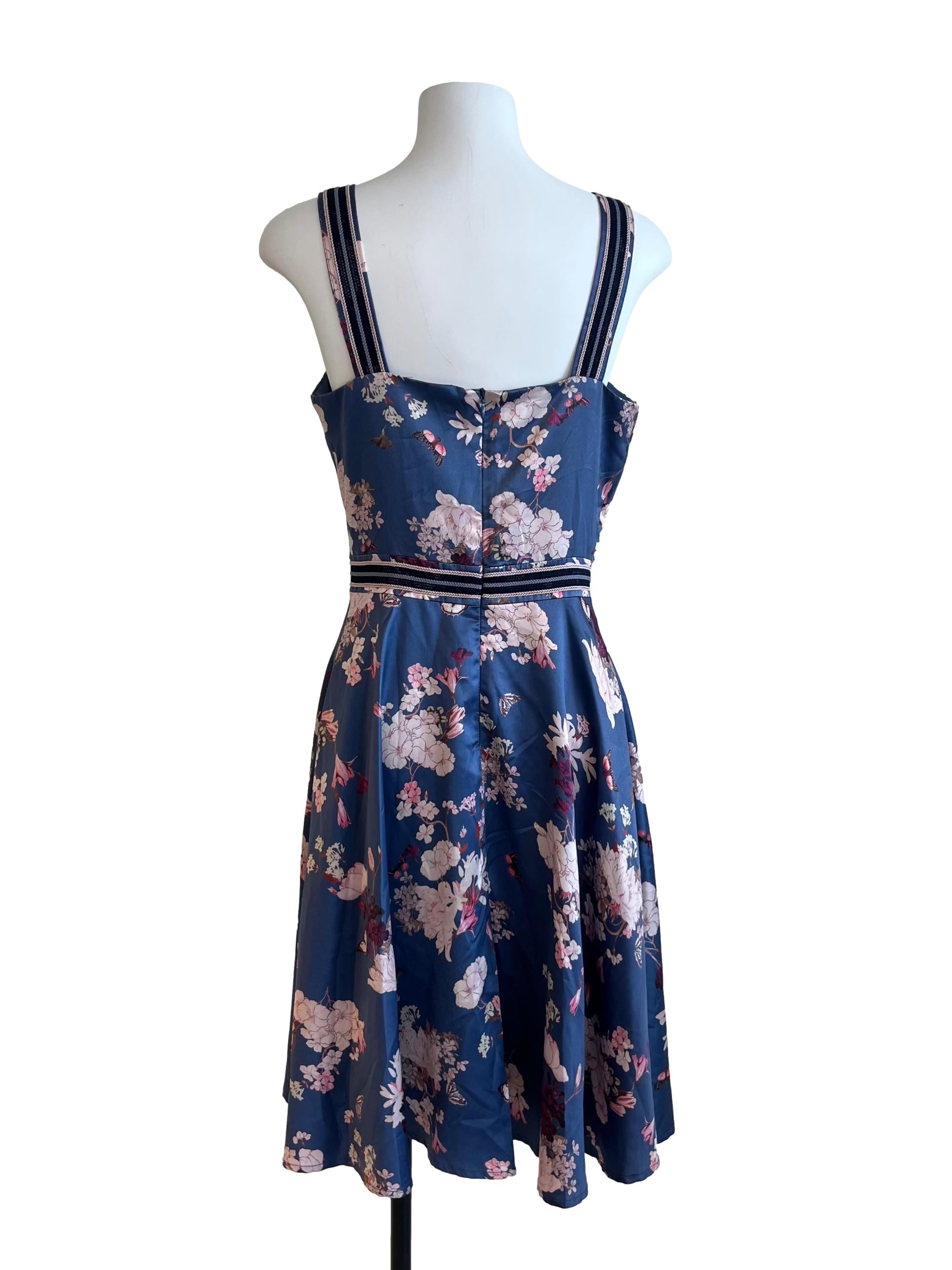 Blue Multi Colour Floral Pattern Dress