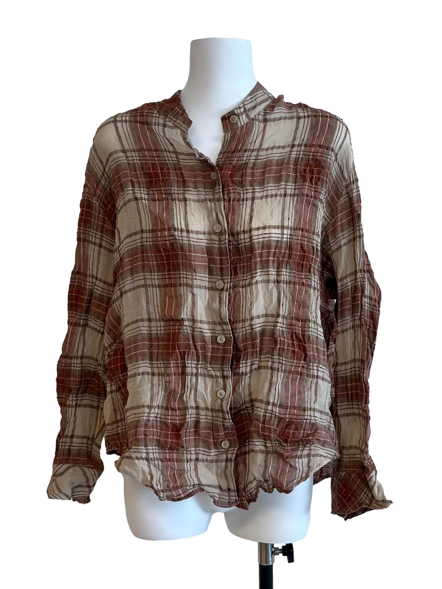 Brown Plaid Buttoned Shirt