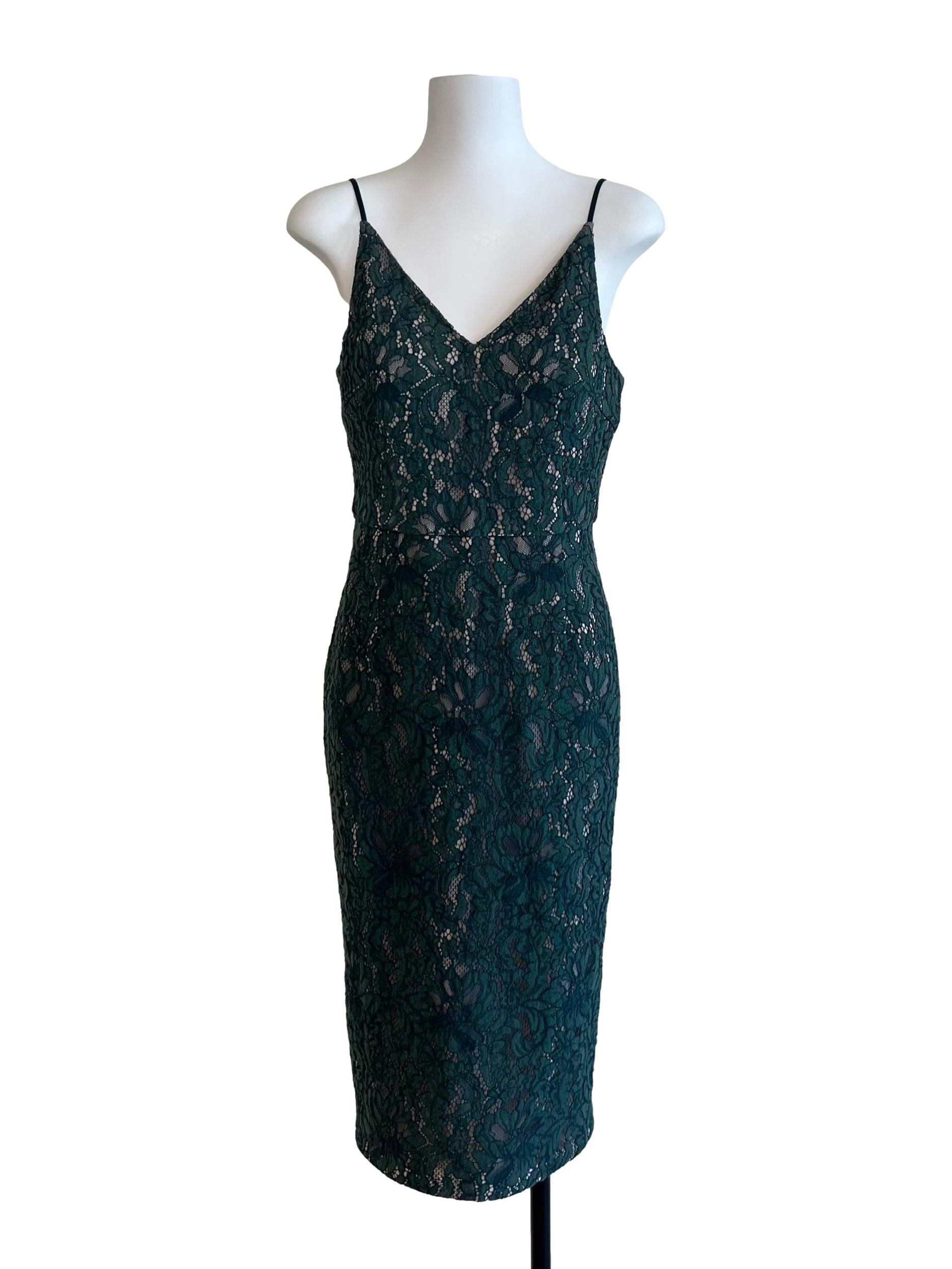 Emerald Green Floral Lace Bodycon Dress