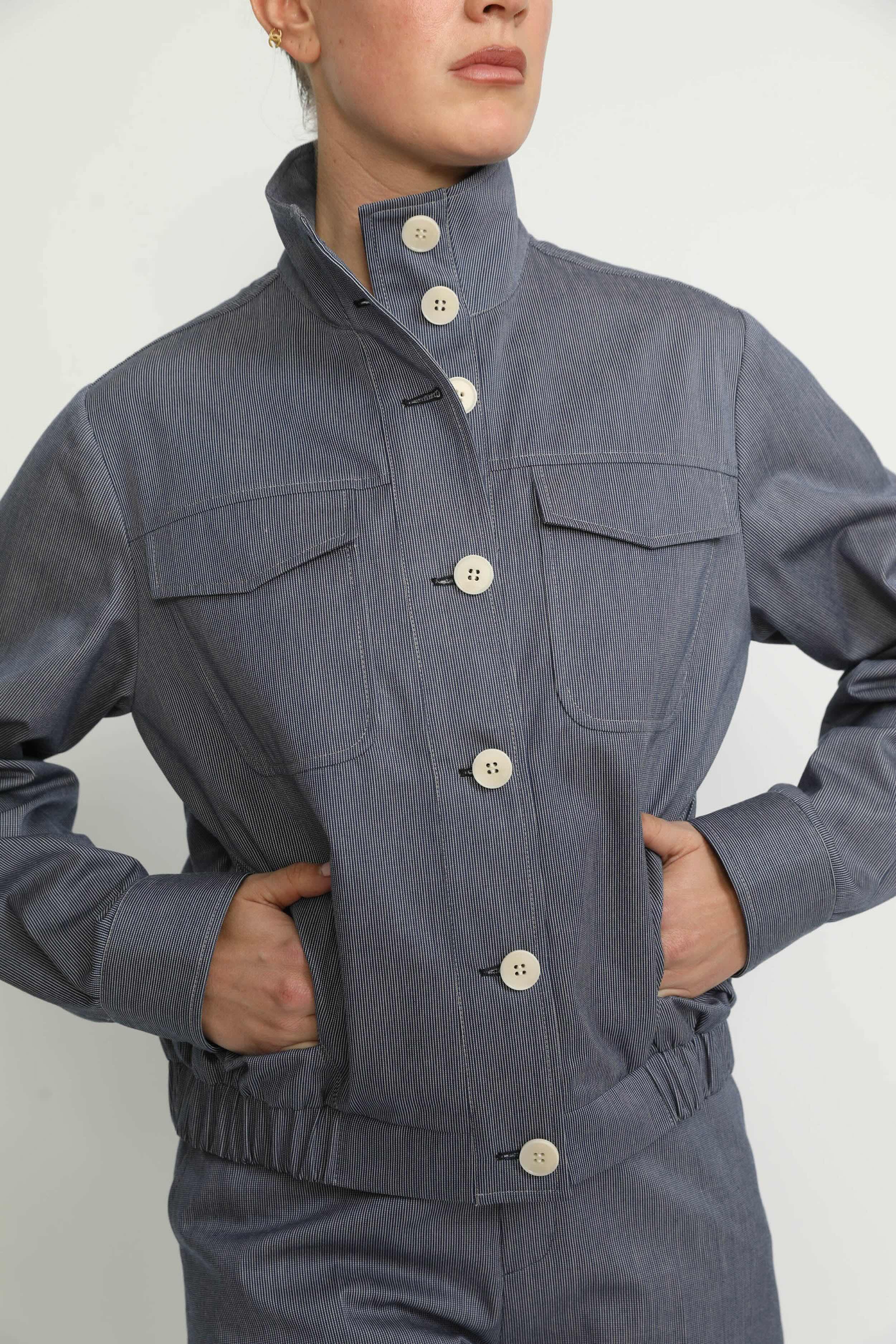 Colombier Jacket - Utility Jacket In Denim Blue Pinstripe  CSN