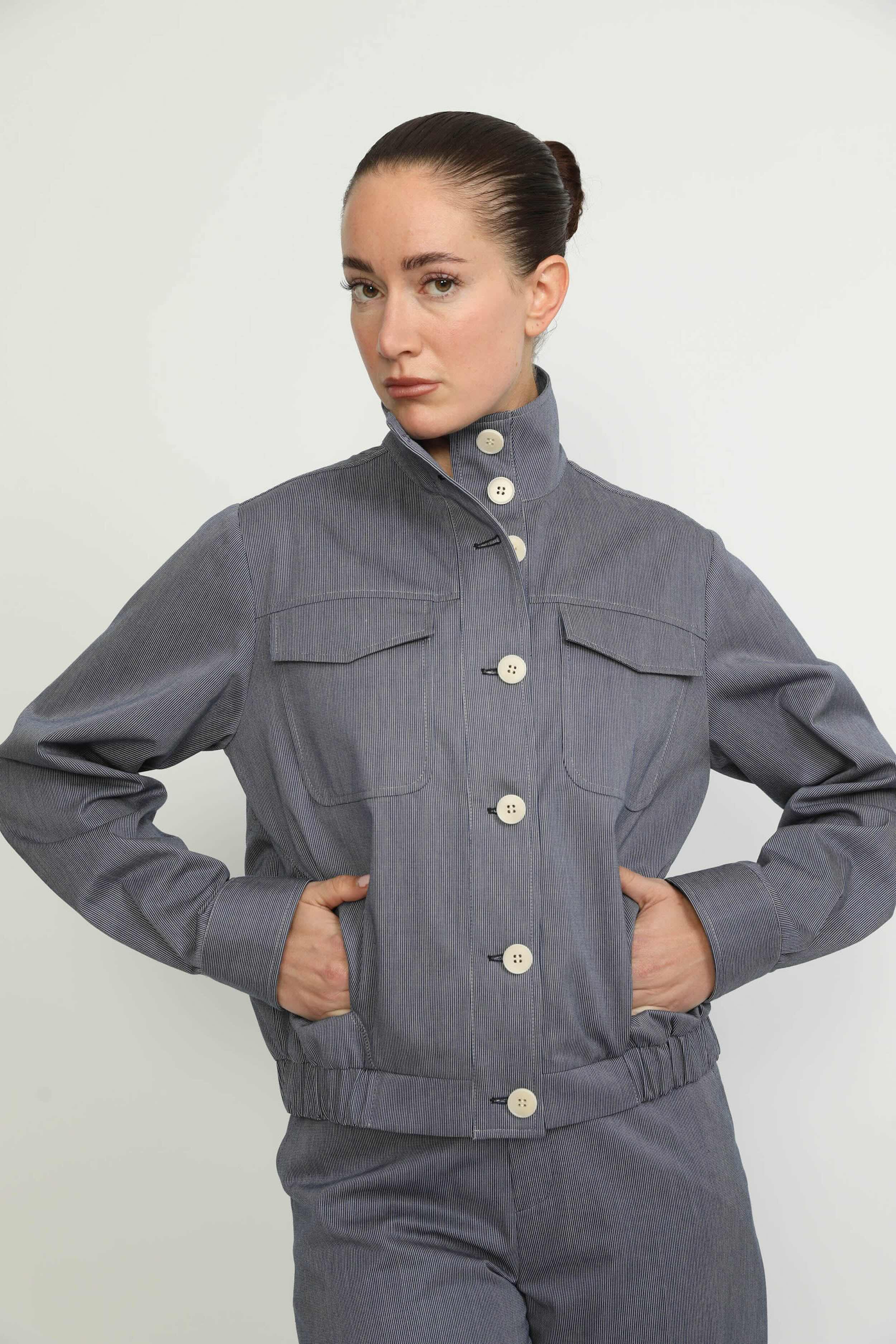 Colombier Jacket - Utility Jacket In Denim Blue Pinstripe  CSN