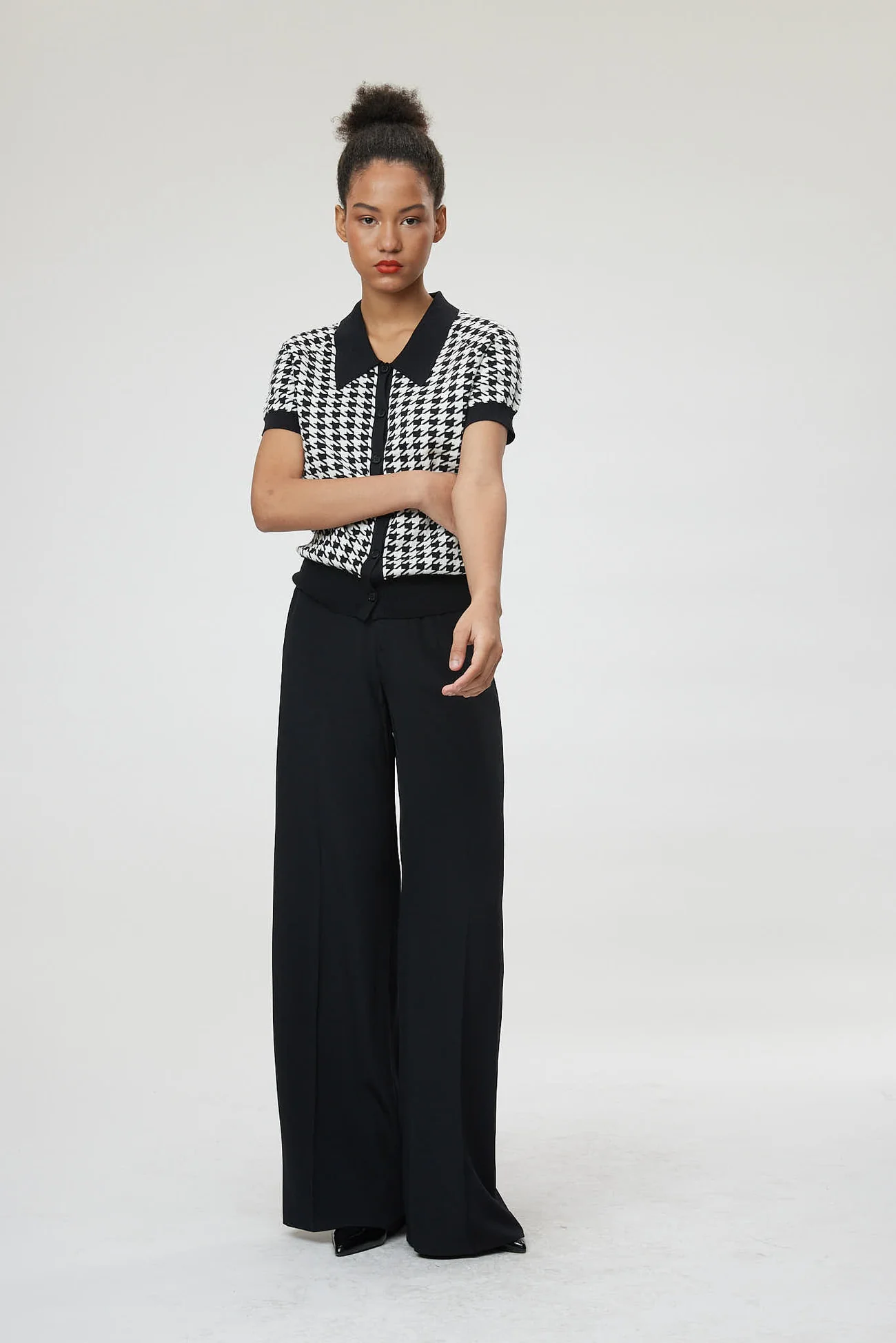 Vicenza Cardigan - Button Down Blouse In Black And White Dogtooth CSN