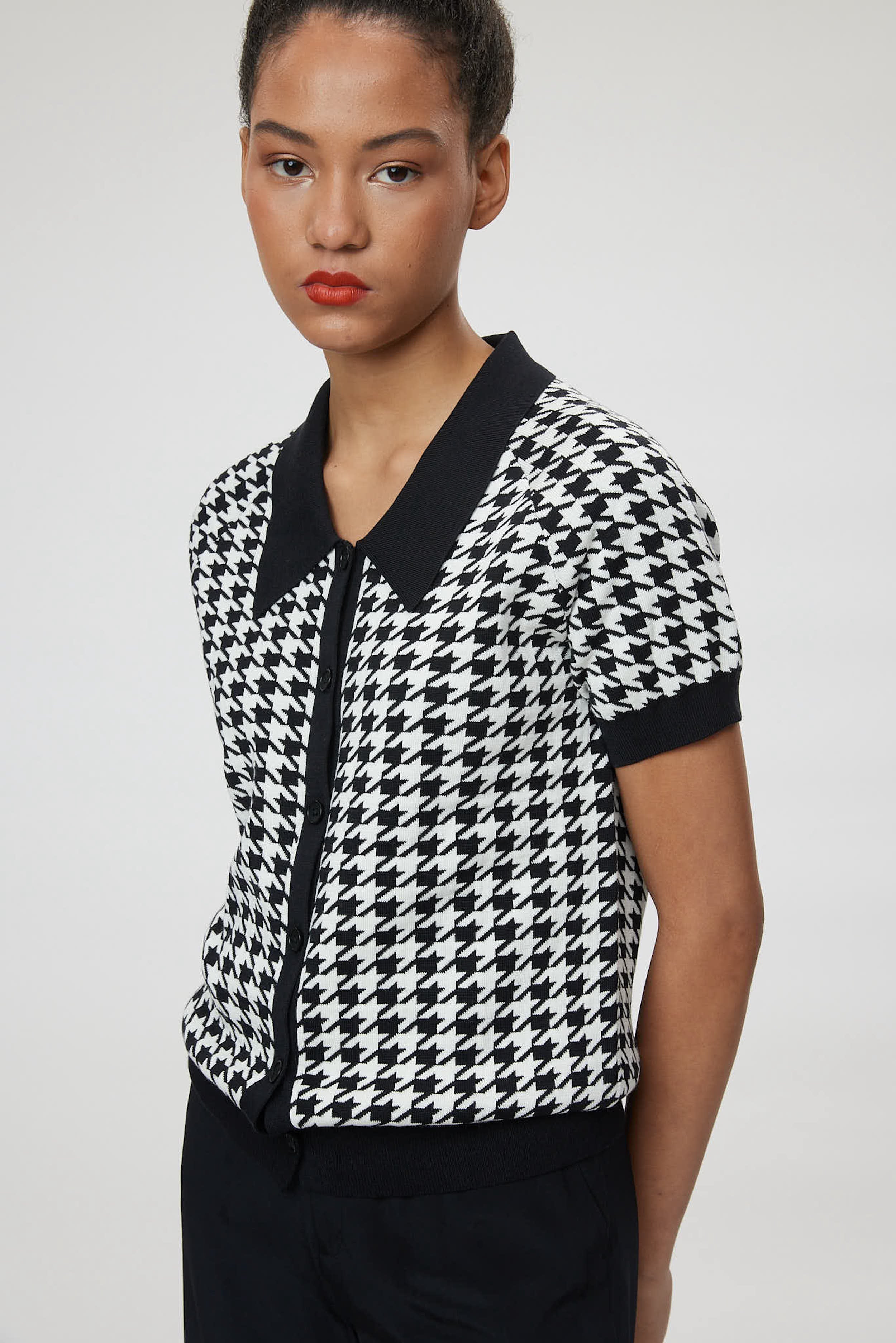 Vicenza Cardigan - Button Down Blouse In Black And White Dogtooth CSN