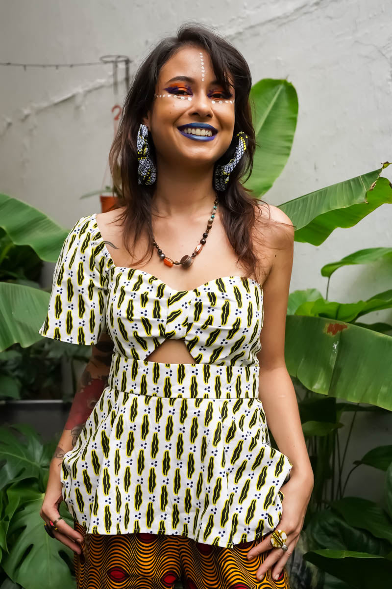 Mayeso One Shoulder Top In Blue And White - Multicolor CSN*