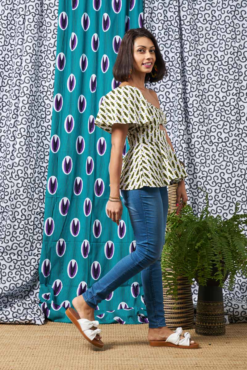 Mayeso One Shoulder Top In Blue And White - Multicolor CSN*