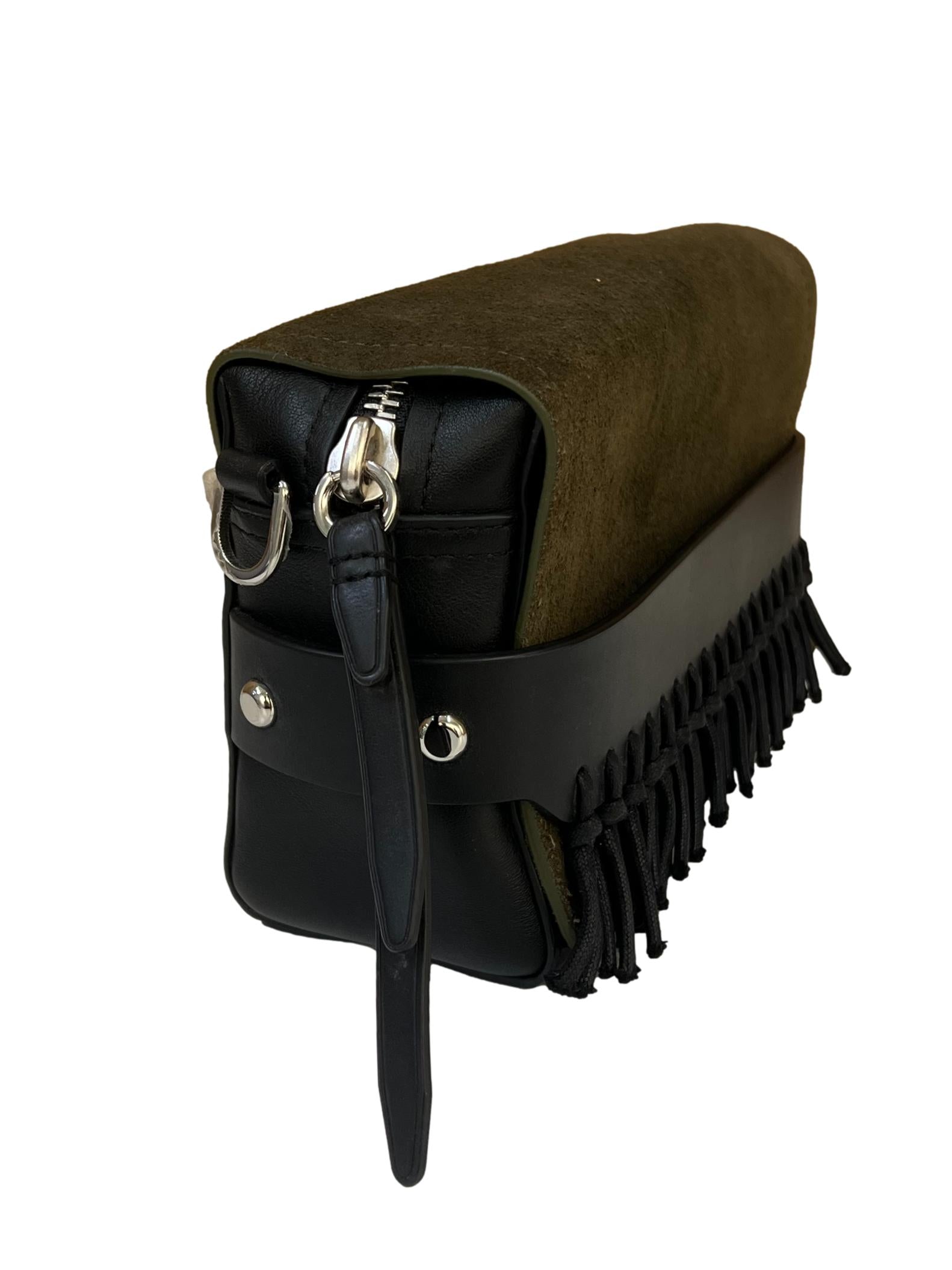 Black Forest Green Leather Bianca Suede Crossbody Bag