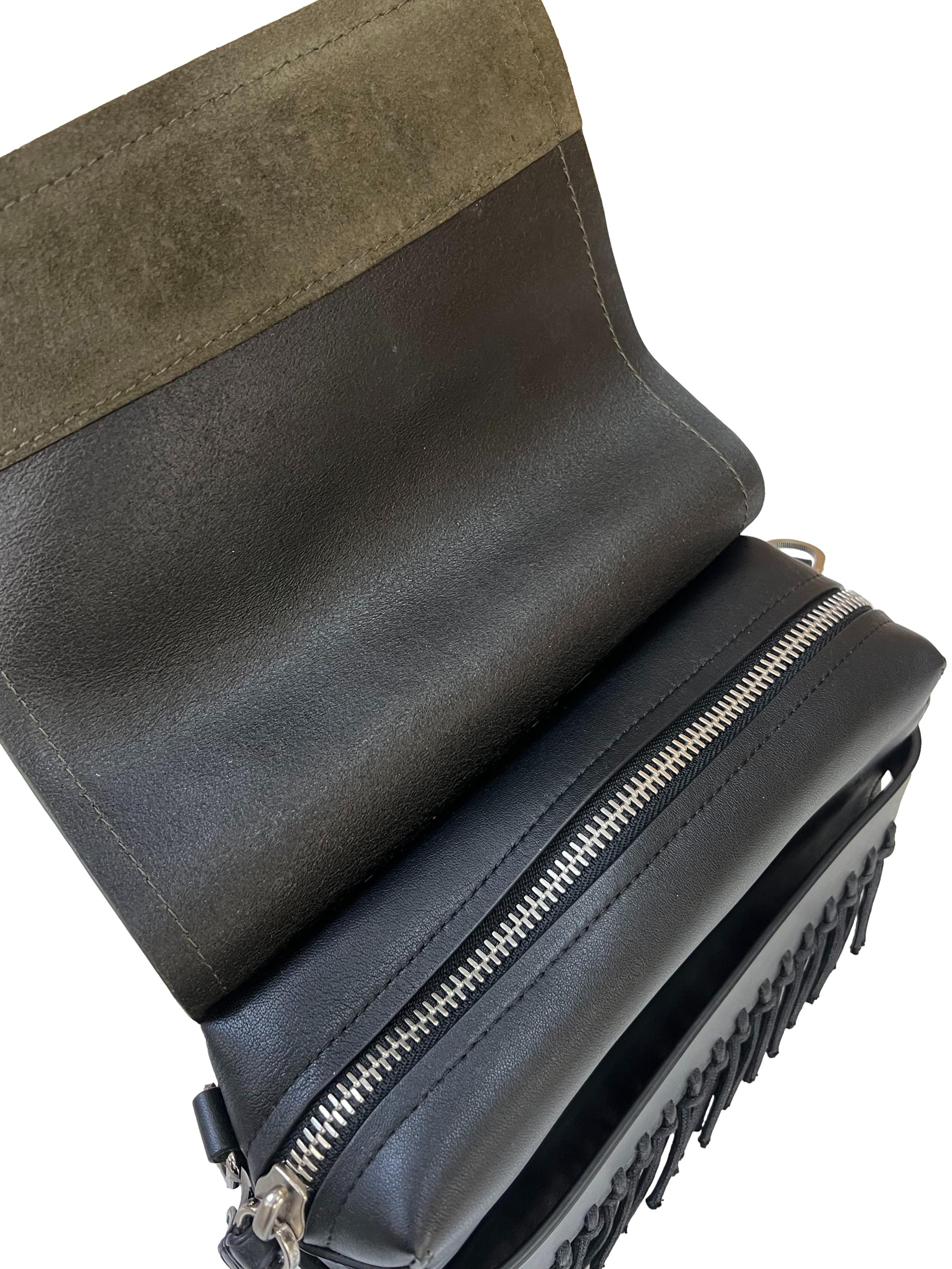 Black Forest Green Leather Bianca Suede Crossbody Bag