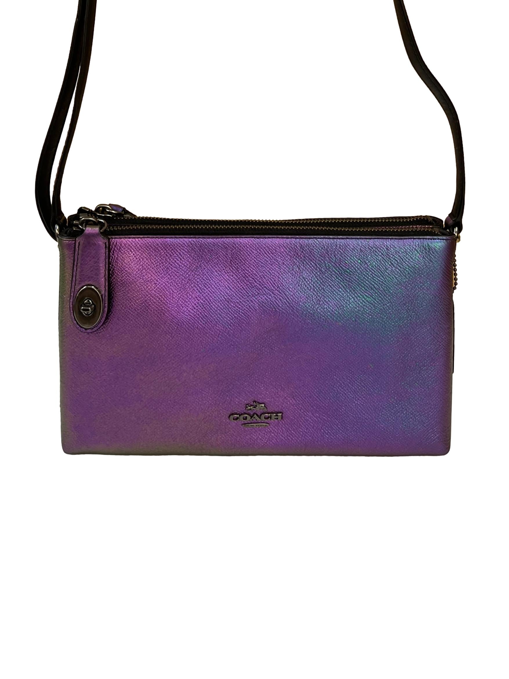 Purple Leather Iridescent Oil Slick Crossbody Bag