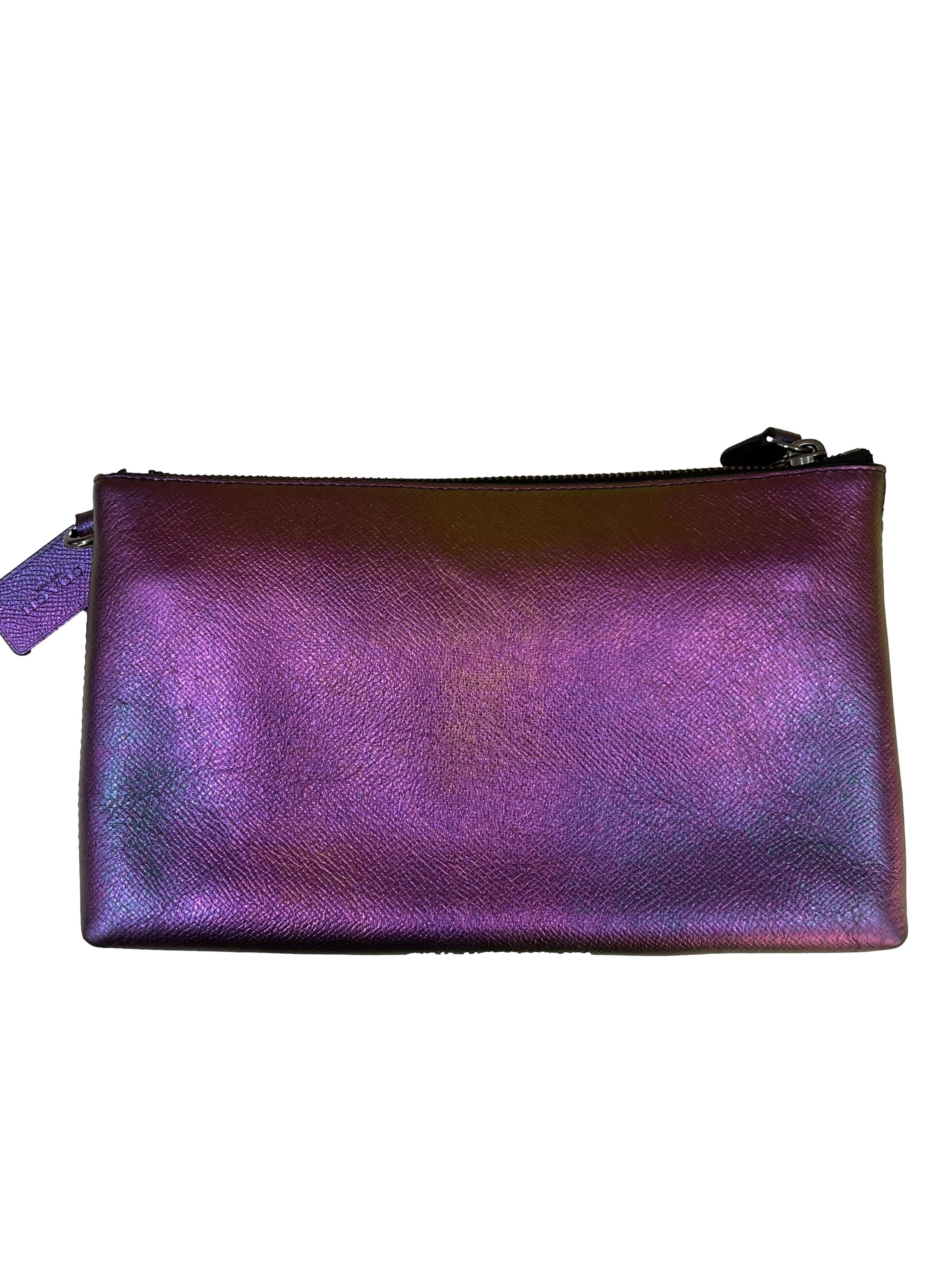 Purple Leather Iridescent Oil Slick Crossbody Bag