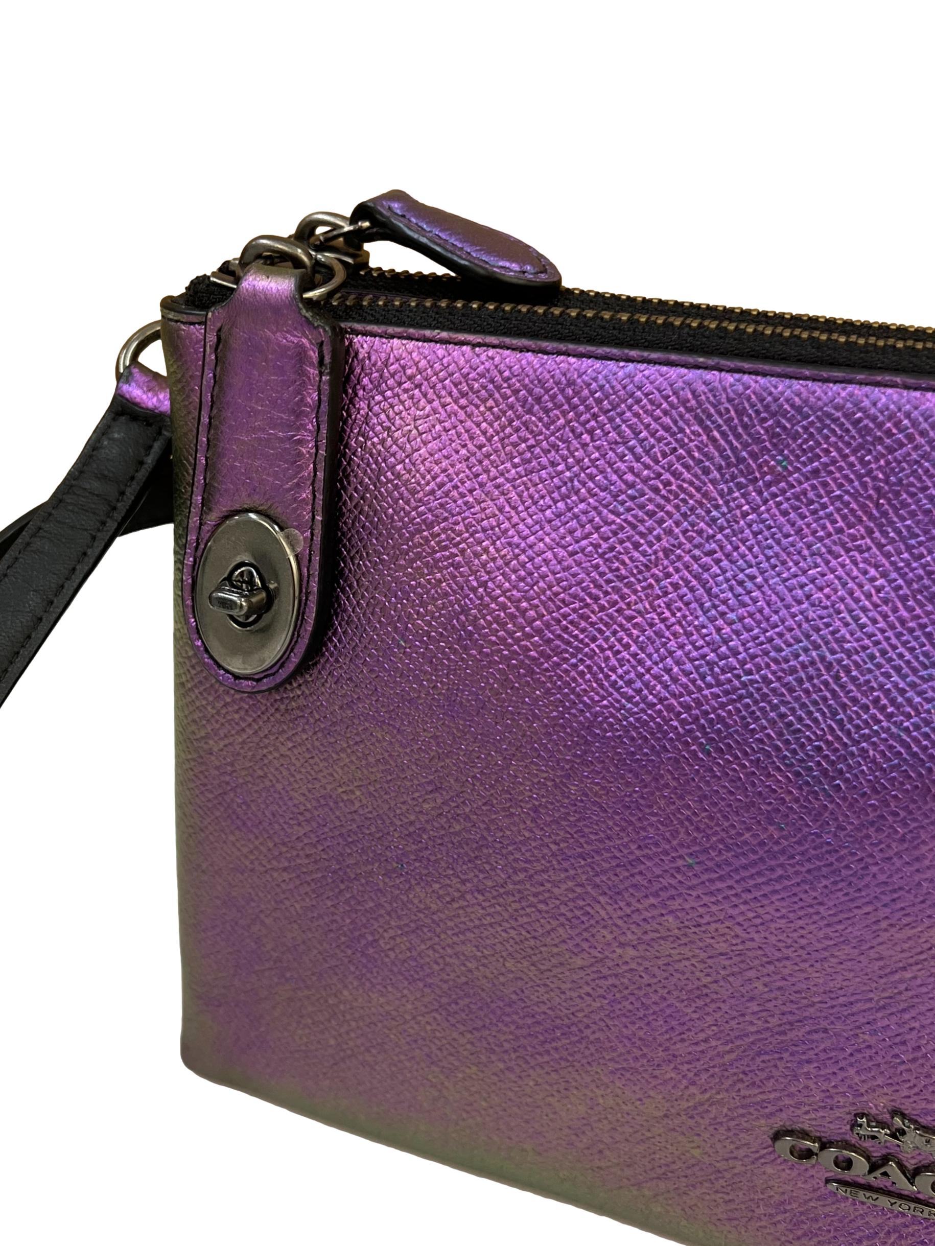 Purple Leather Iridescent Oil Slick Crossbody Bag