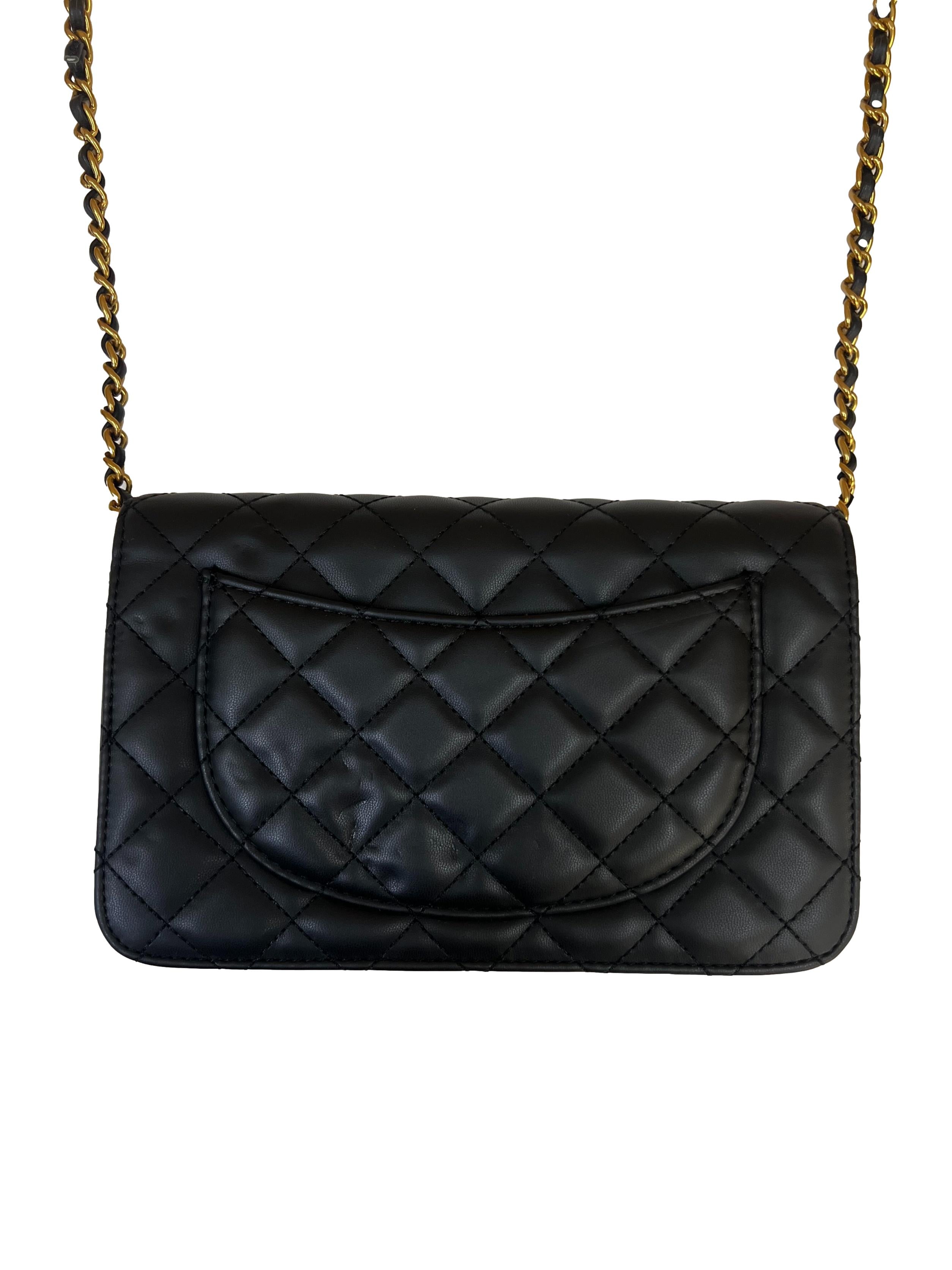 Black Quilted Flip Lock Clutch Crossbody Bag