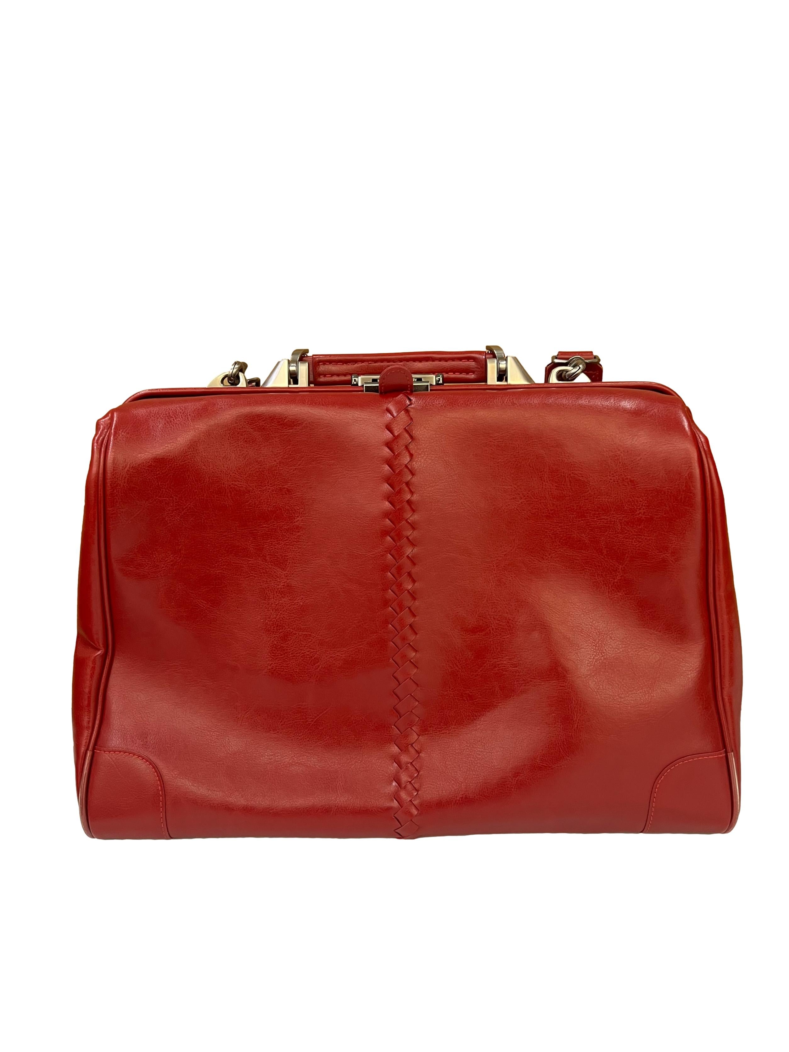 Red Leather Vertical Dulles Bag