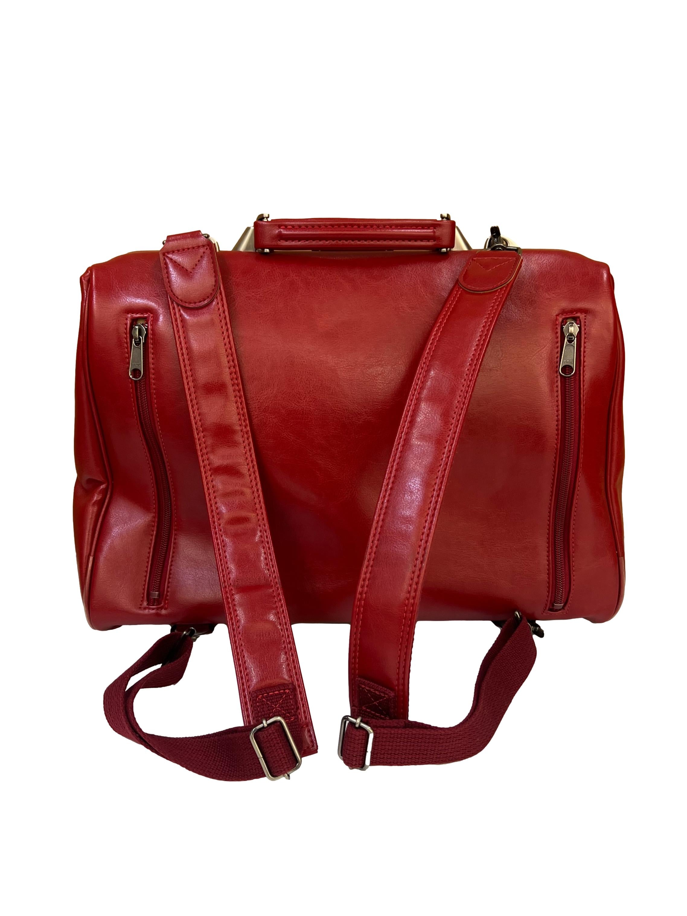 Red Leather Vertical Dulles Bag