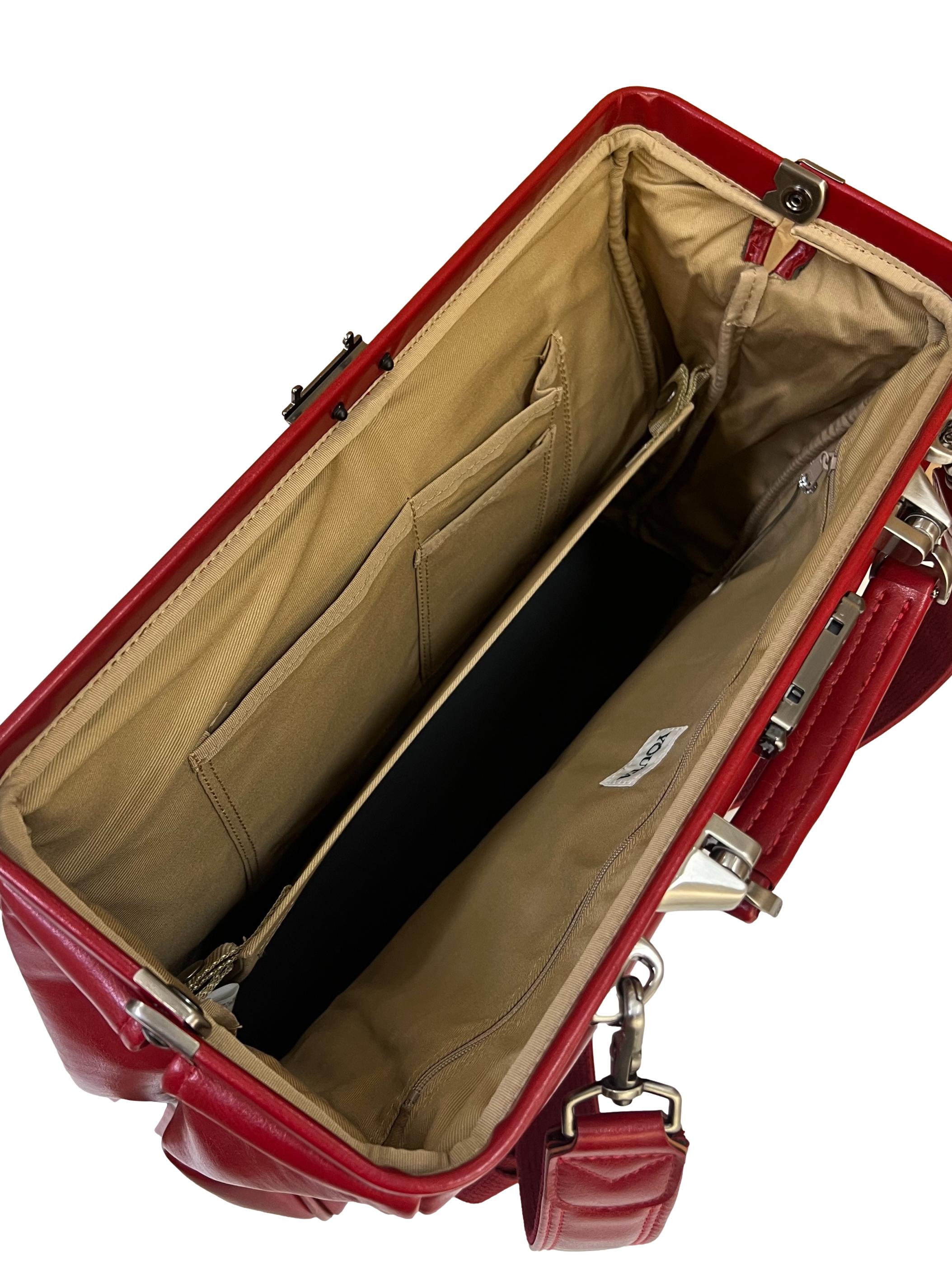 Red Leather Vertical Dulles Bag