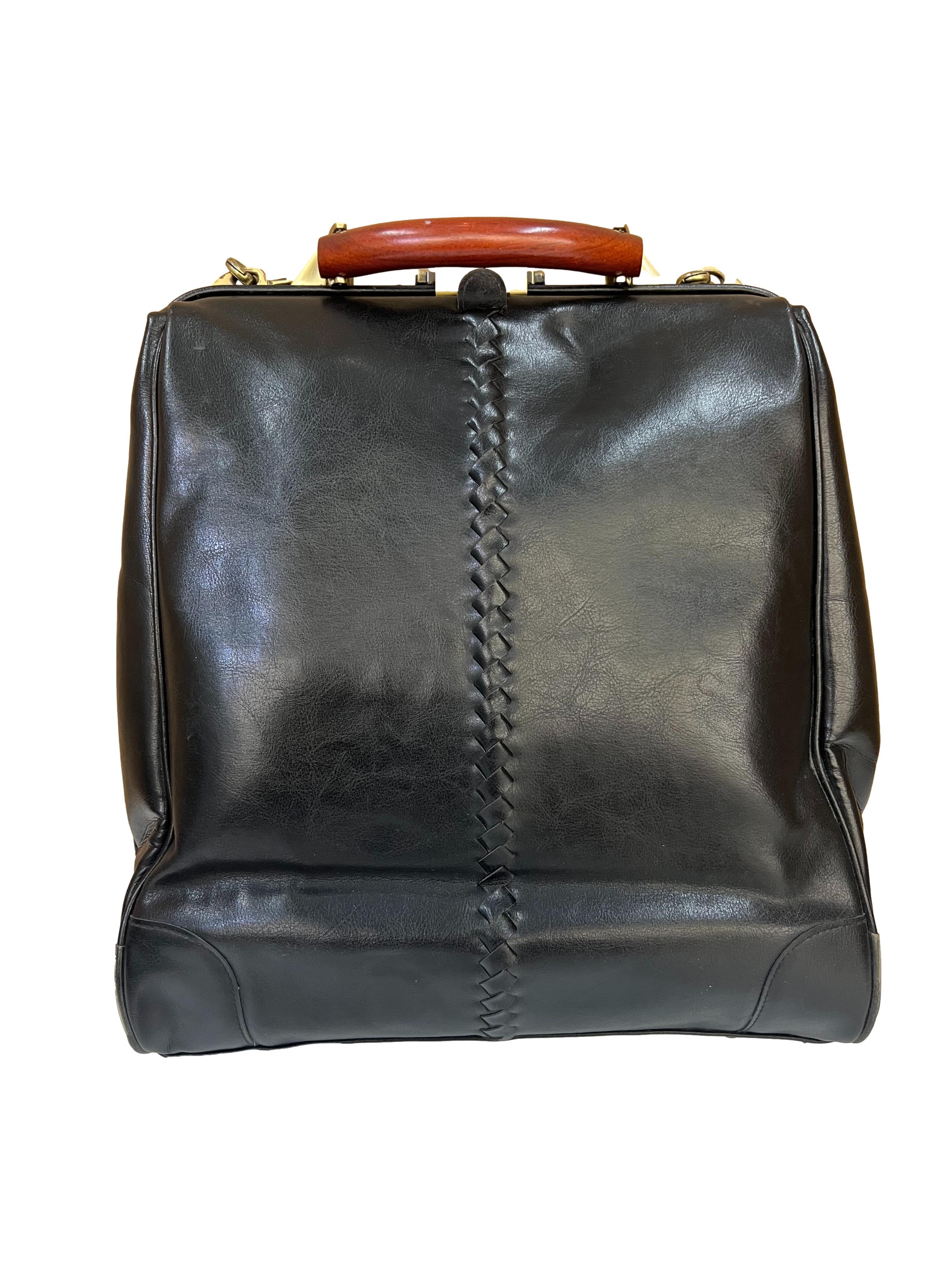 Black Leather Vertical Dulles Bag