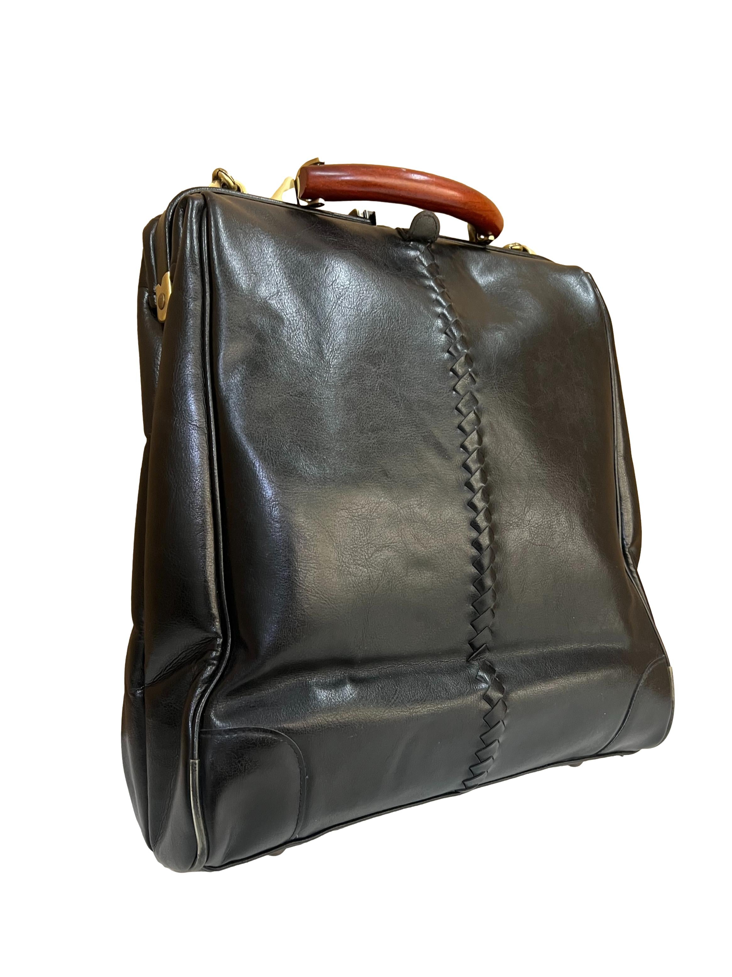 Black Leather Vertical Dulles Bag