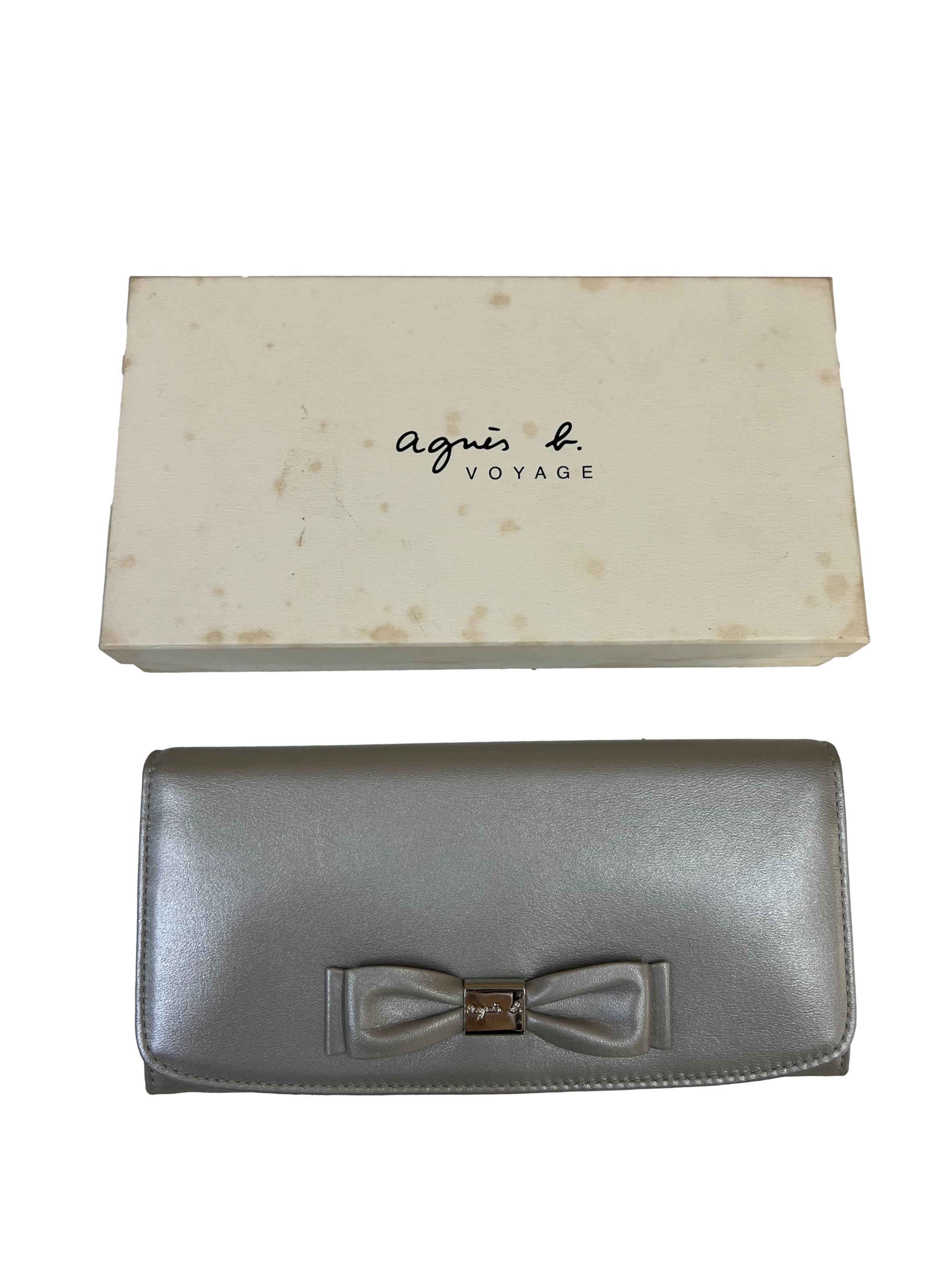 Silver Bow Detail Long Wallet