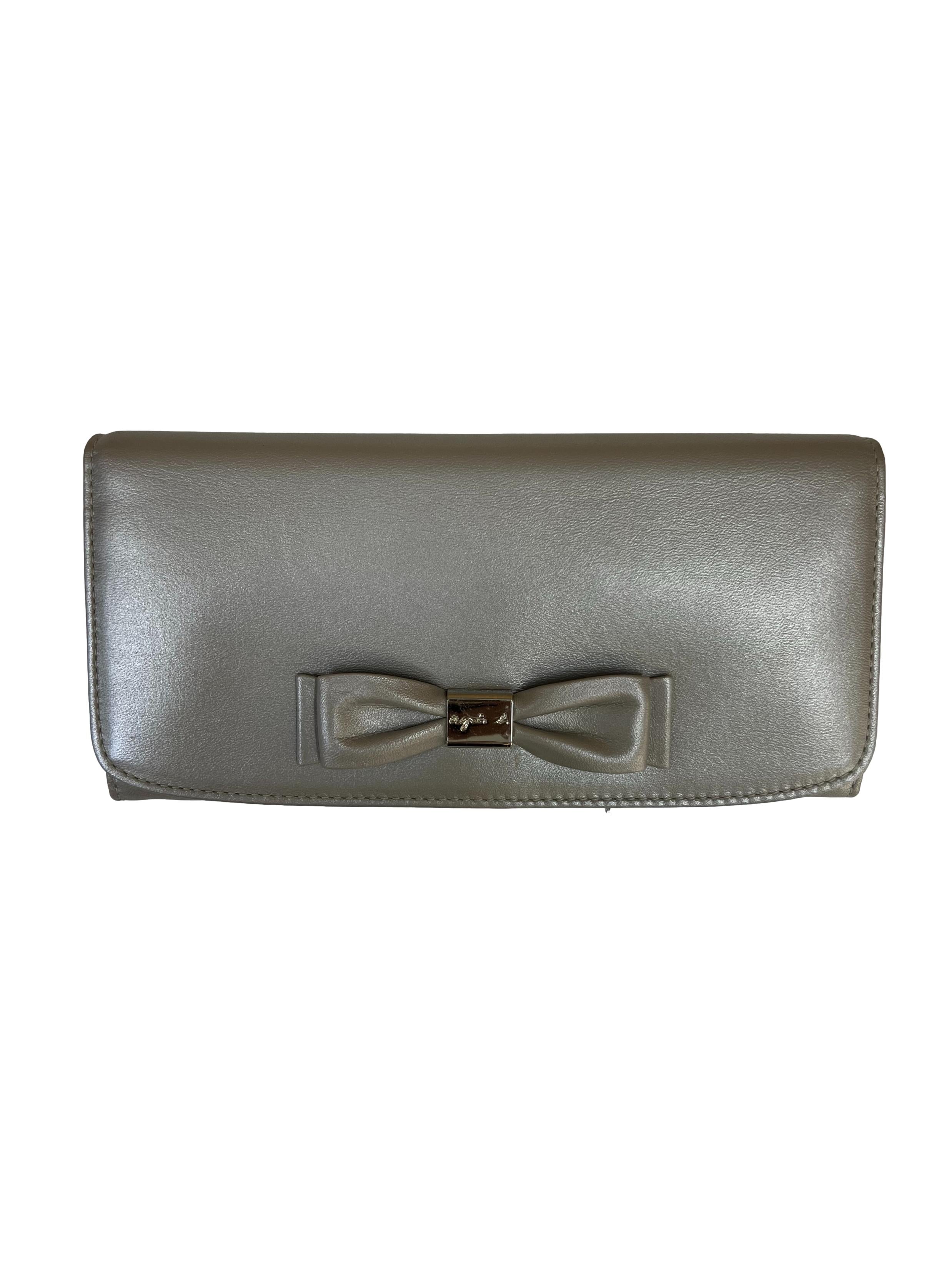 Silver Bow Detail Long Wallet