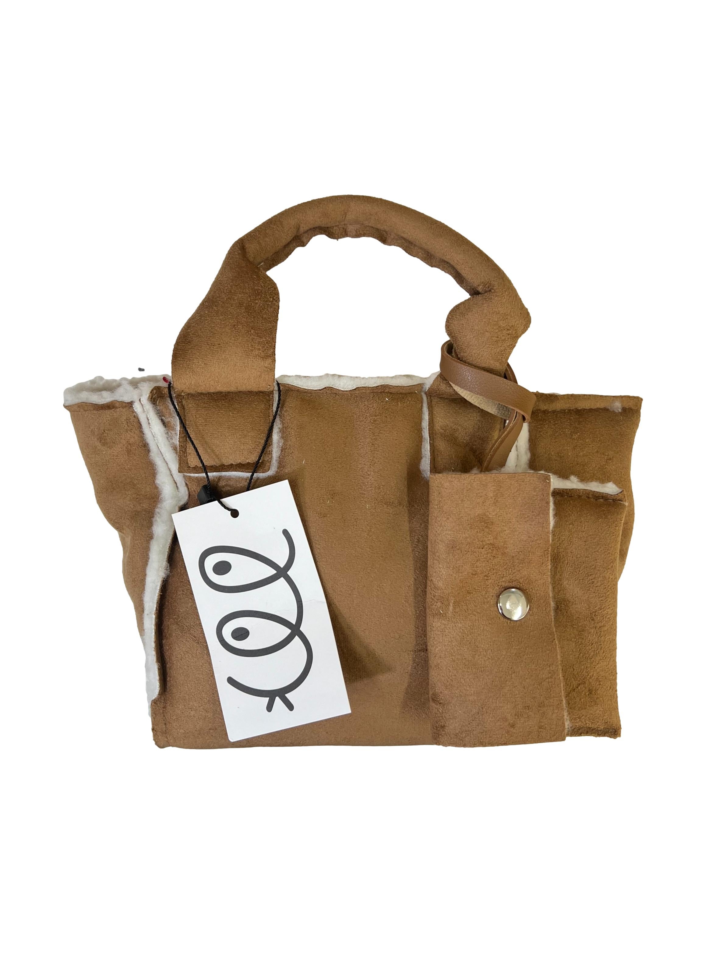 Brown Suede Shearling Crossbody