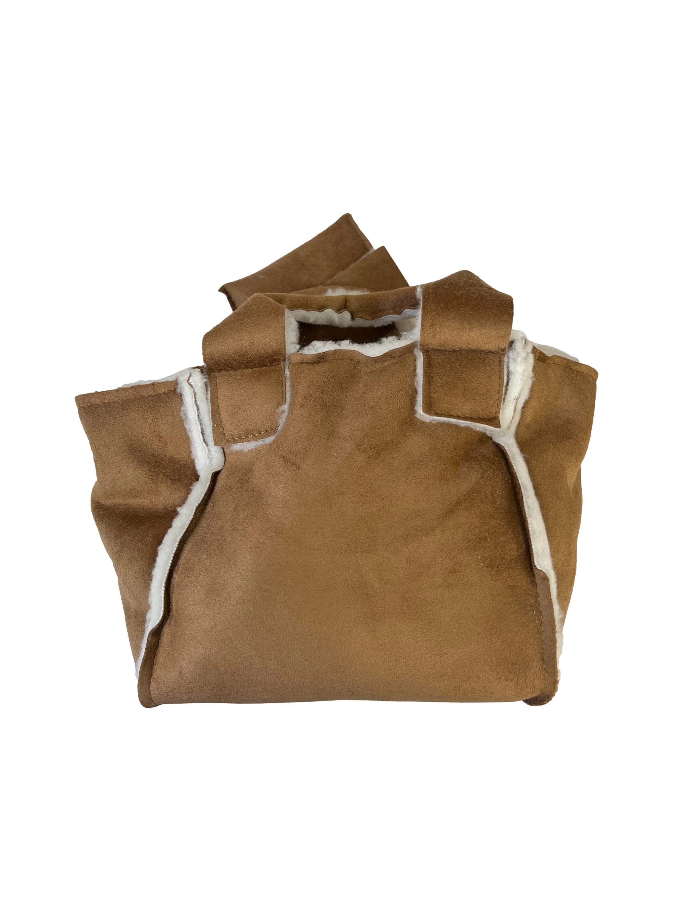 Brown Suede Shearling Crossbody