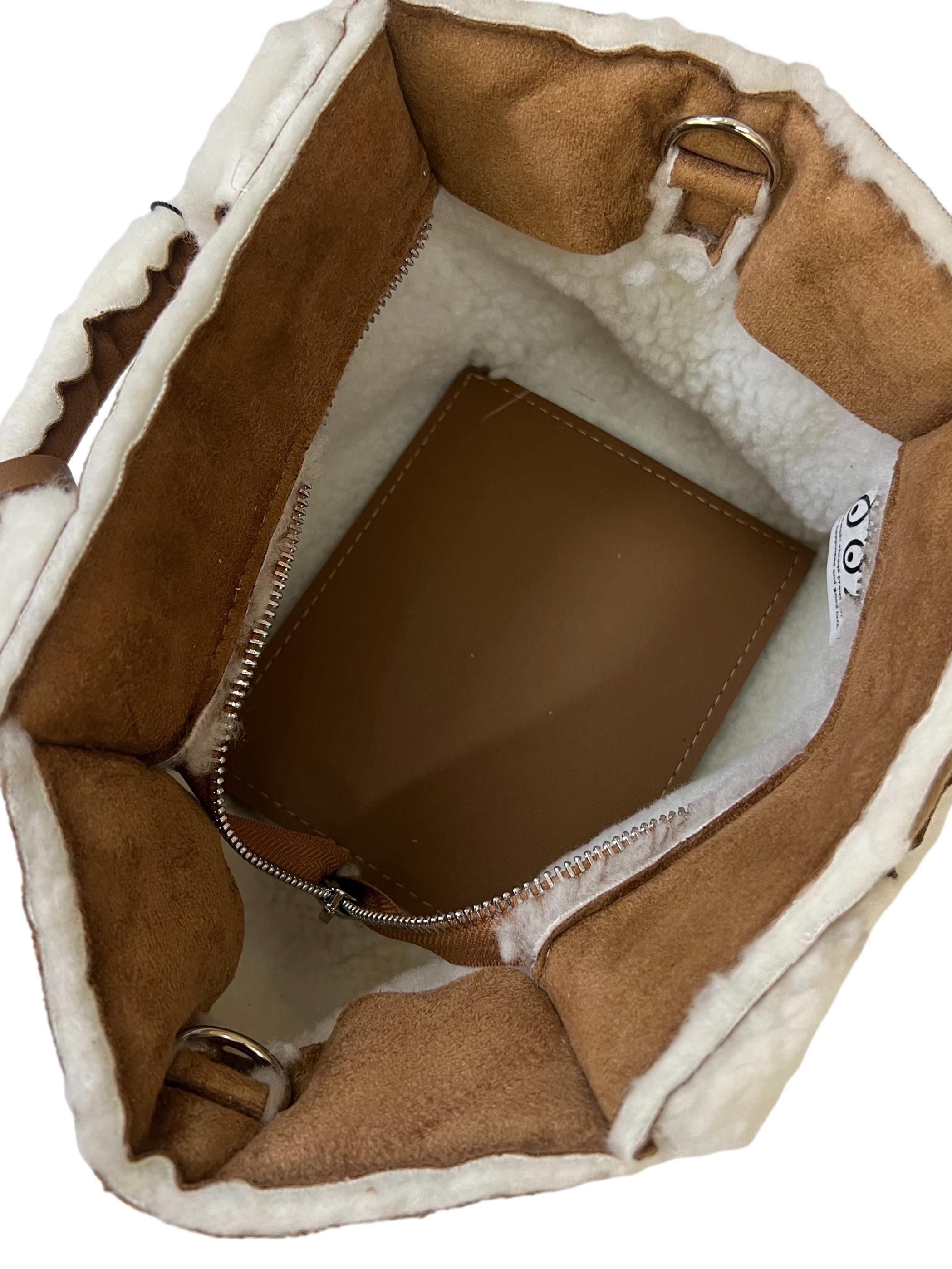 Brown Suede Shearling Crossbody