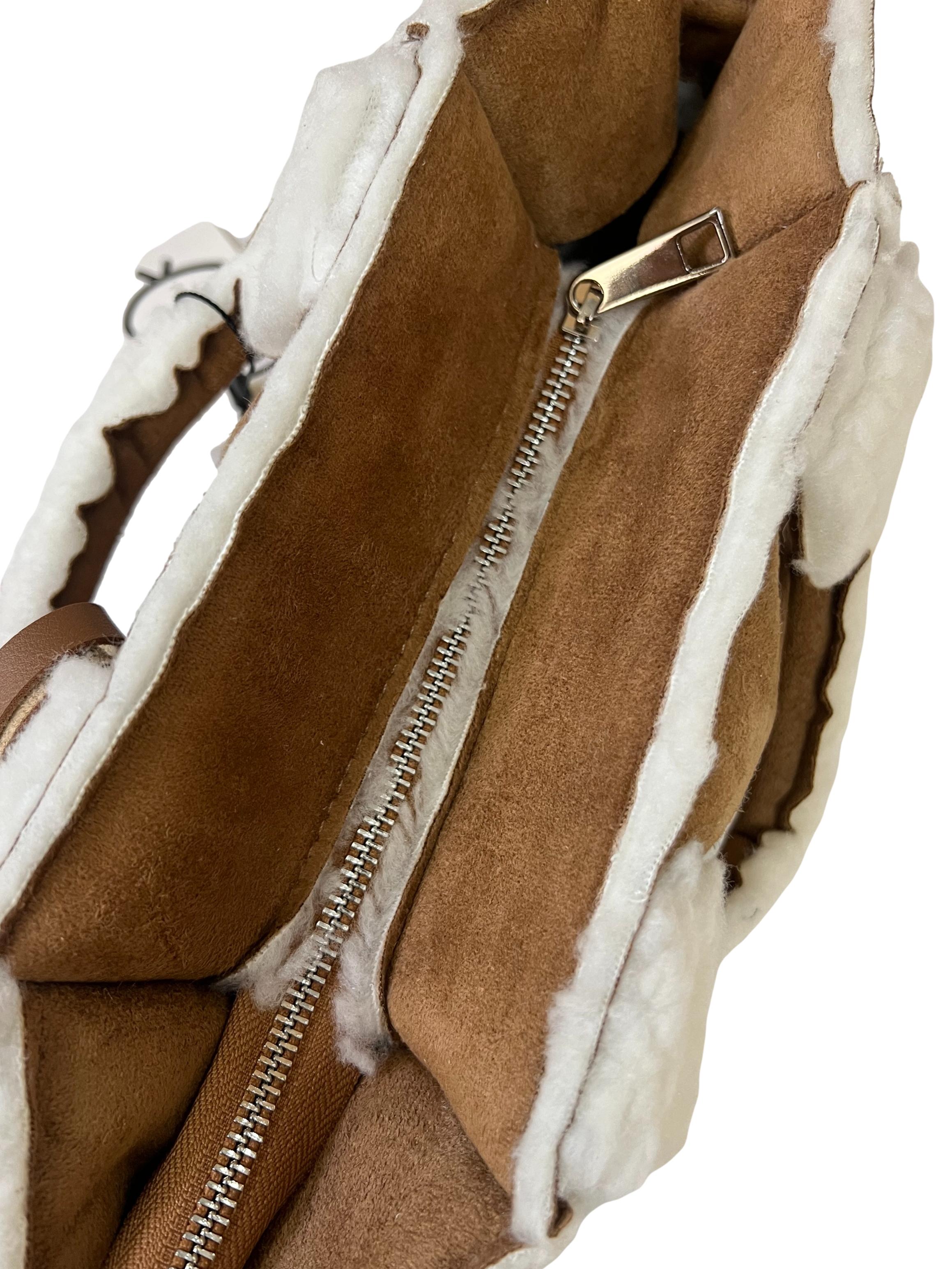 Brown Suede Shearling Crossbody