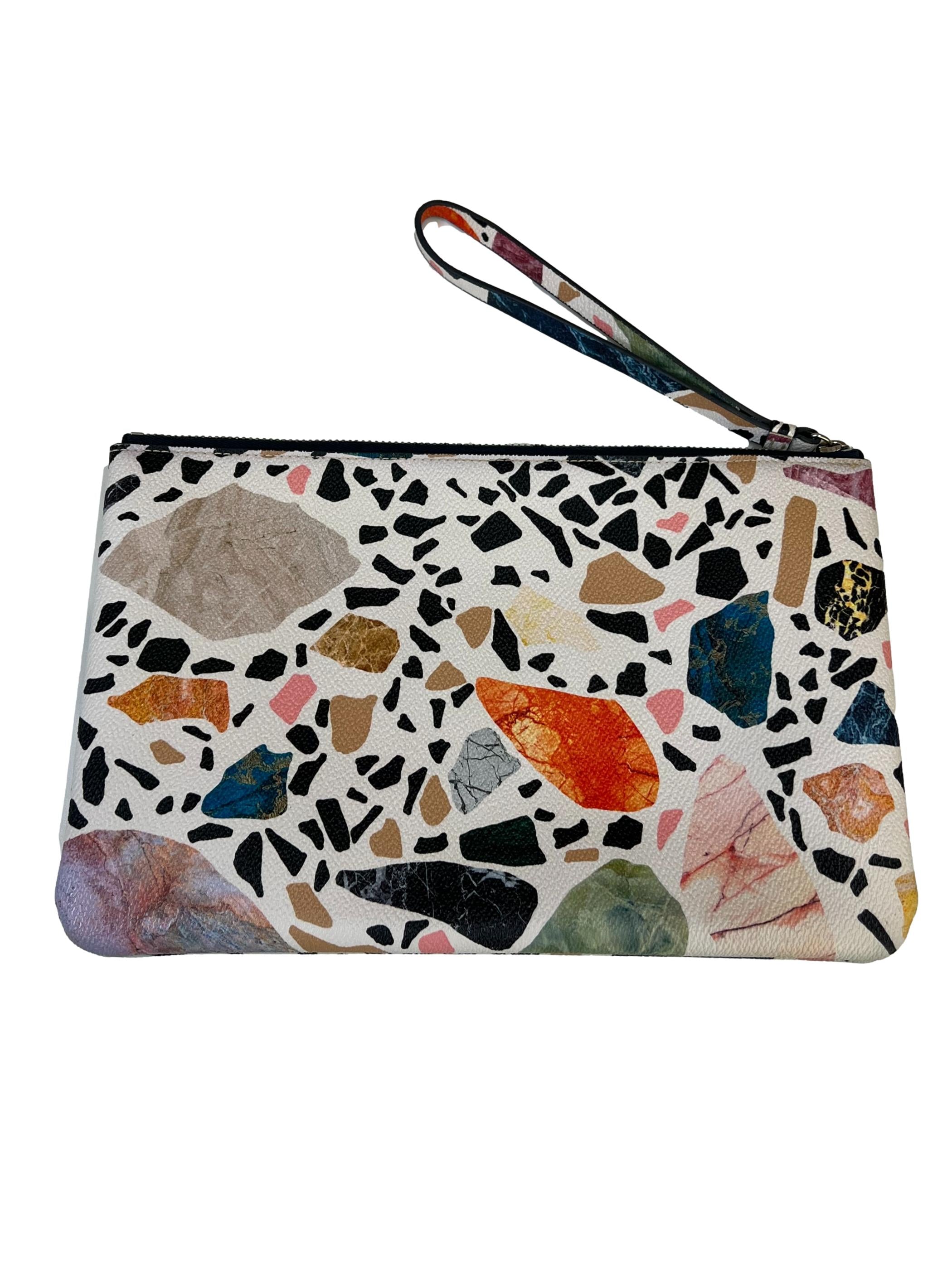 White Abstract Printed Clutch