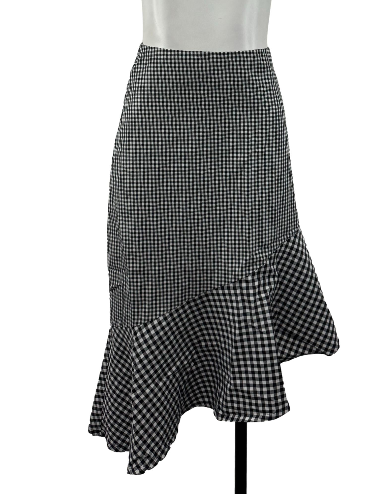 Black And White Gingham Ruffle Hem Skirt