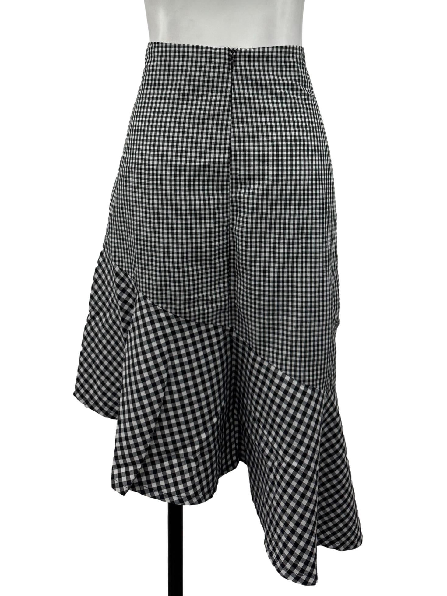 Black And White Gingham Ruffle Hem Skirt