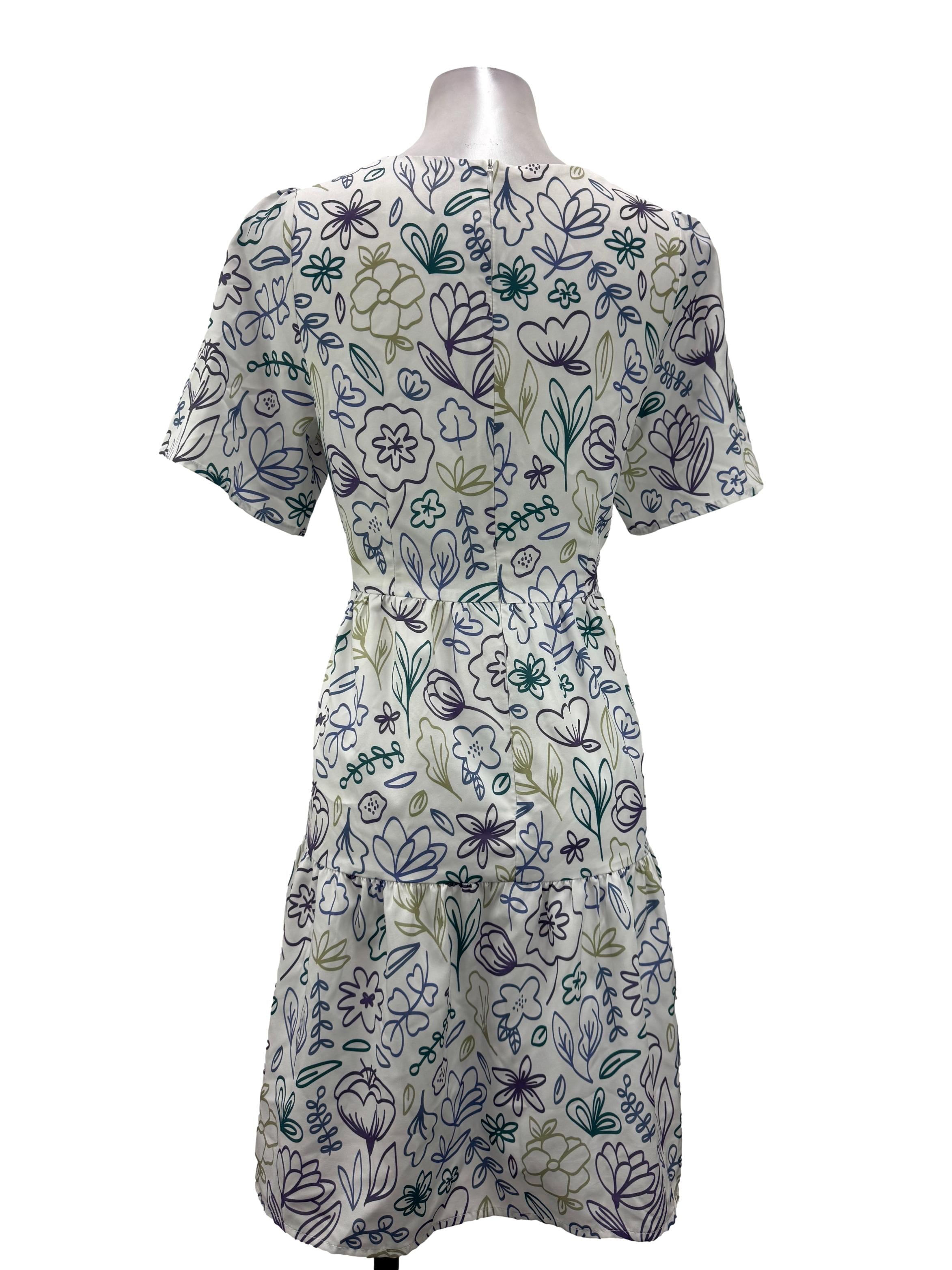 White Floral Print Tiered Mini Dress