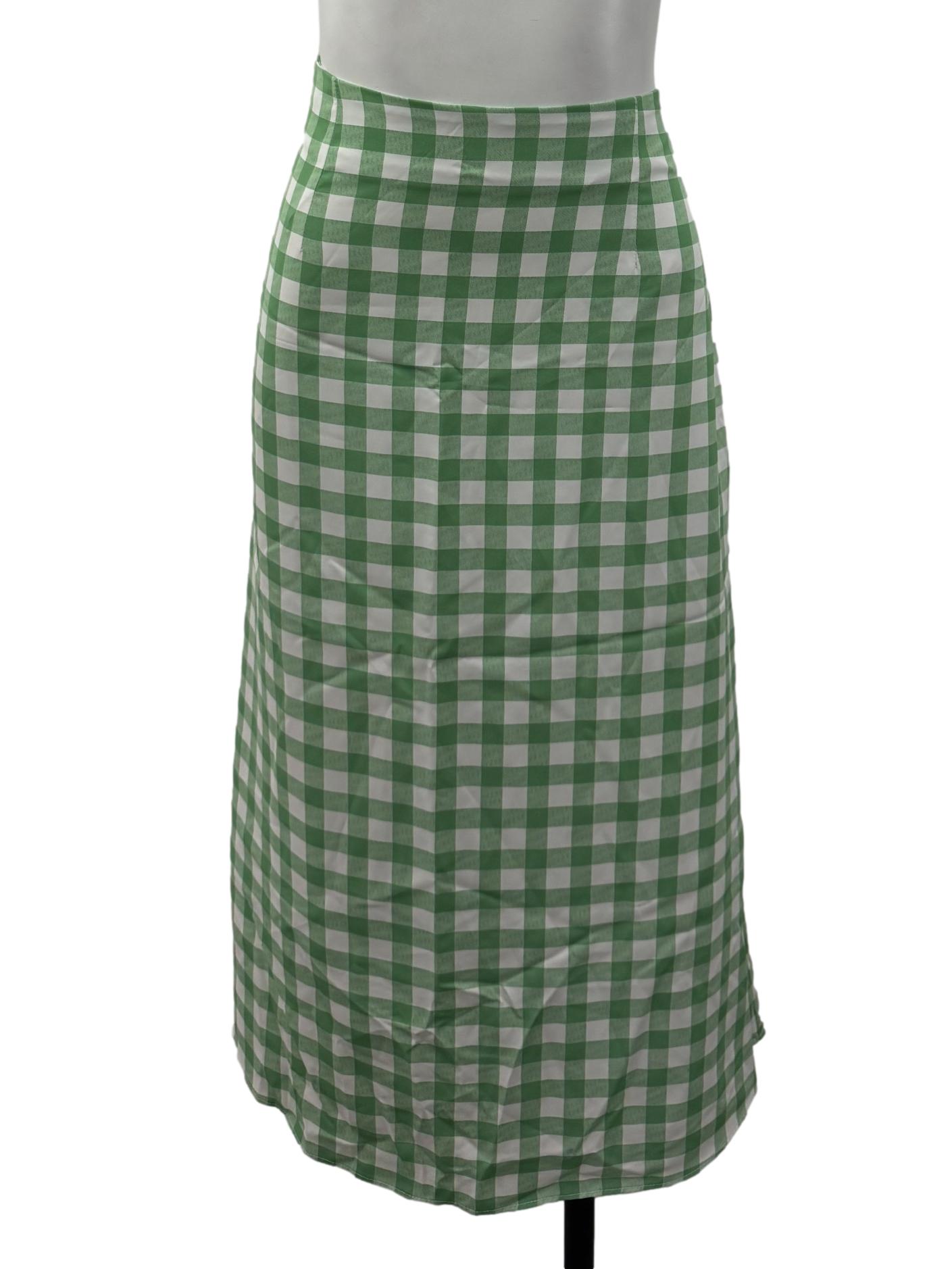Green And White Gingham Skirt