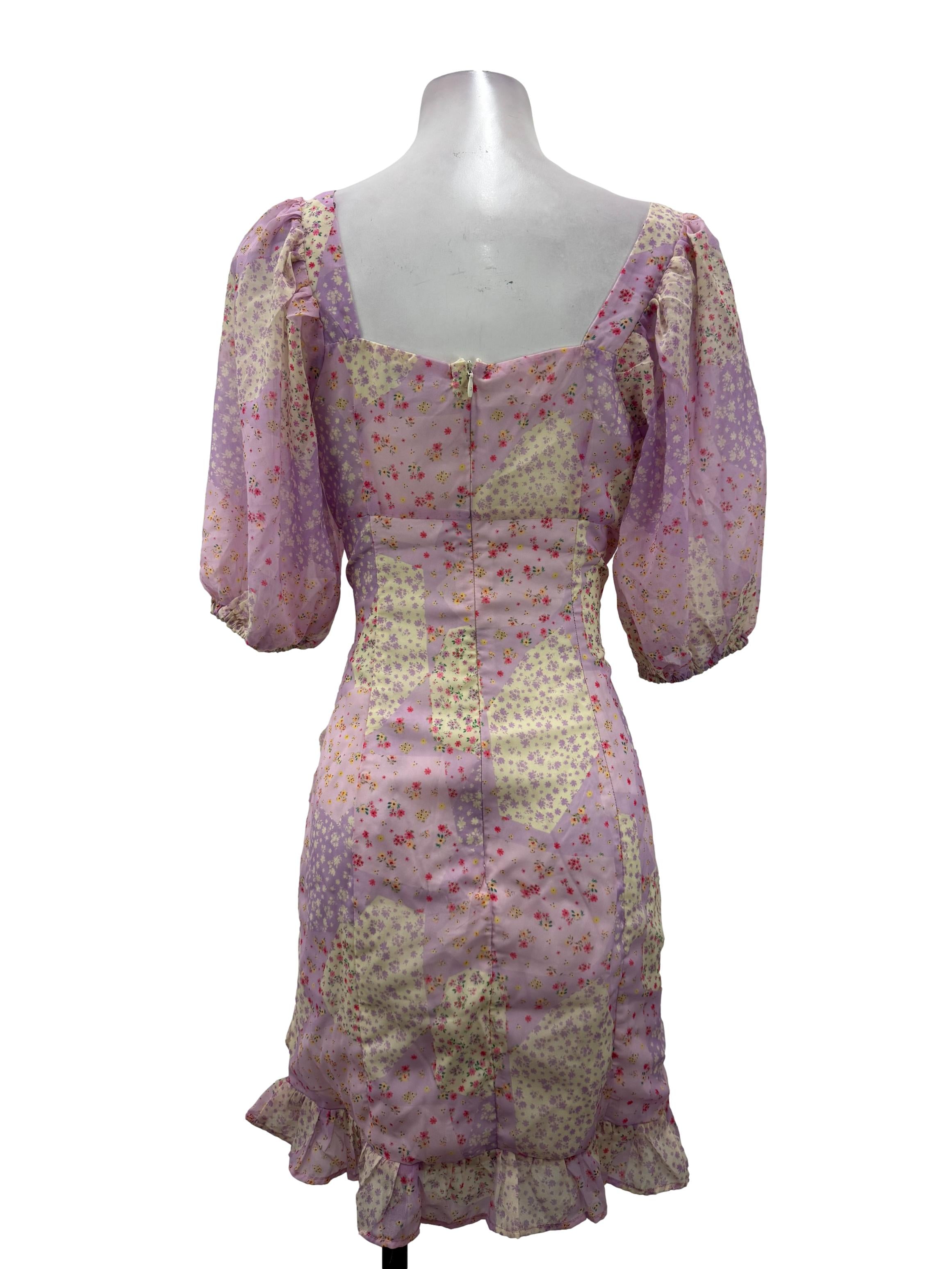 Lilac Floral Print Ruched Mini Dress