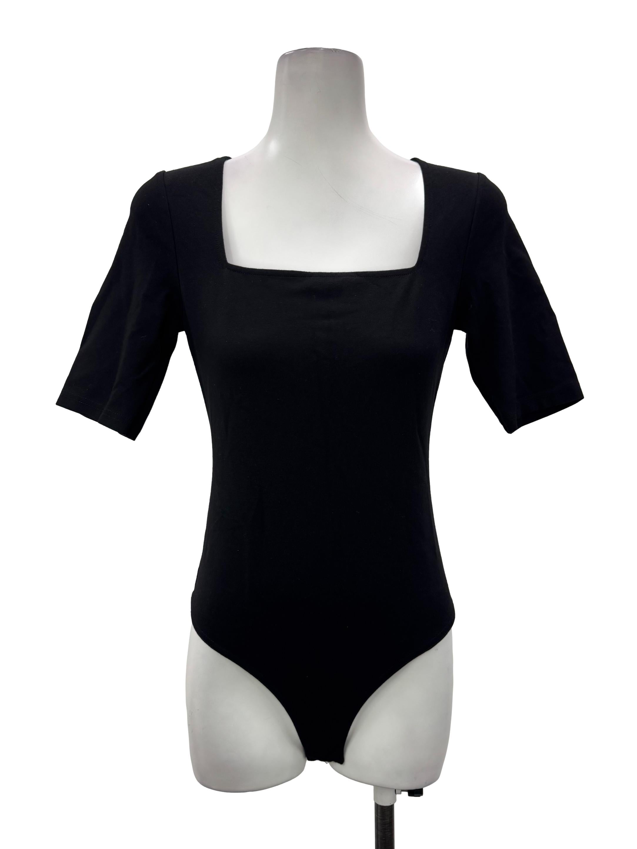 Black Square Neck Short Sleeve Bodysuit