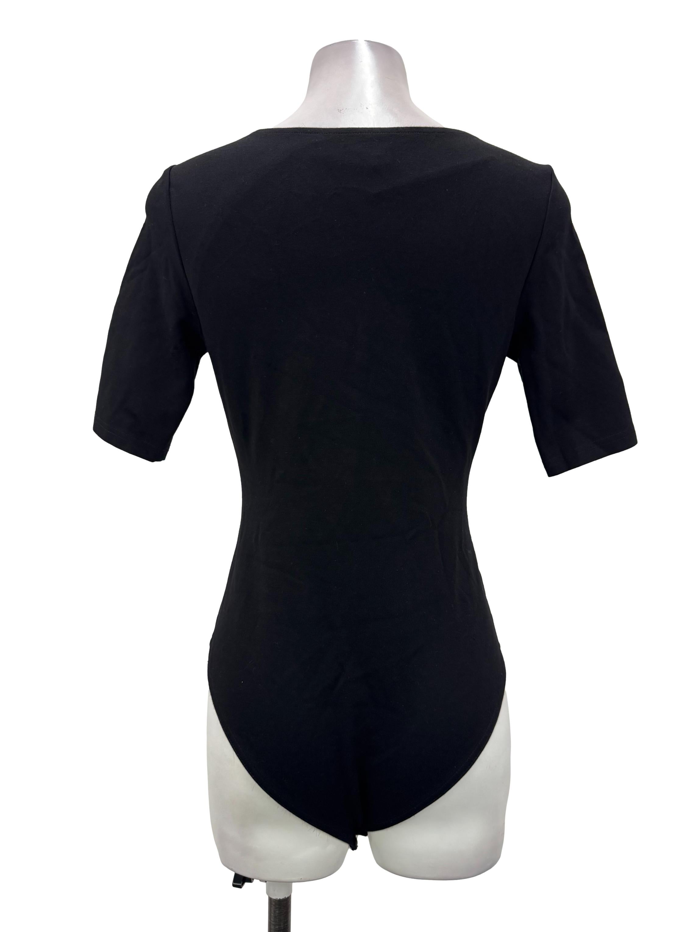 Black Square Neck Short Sleeve Bodysuit