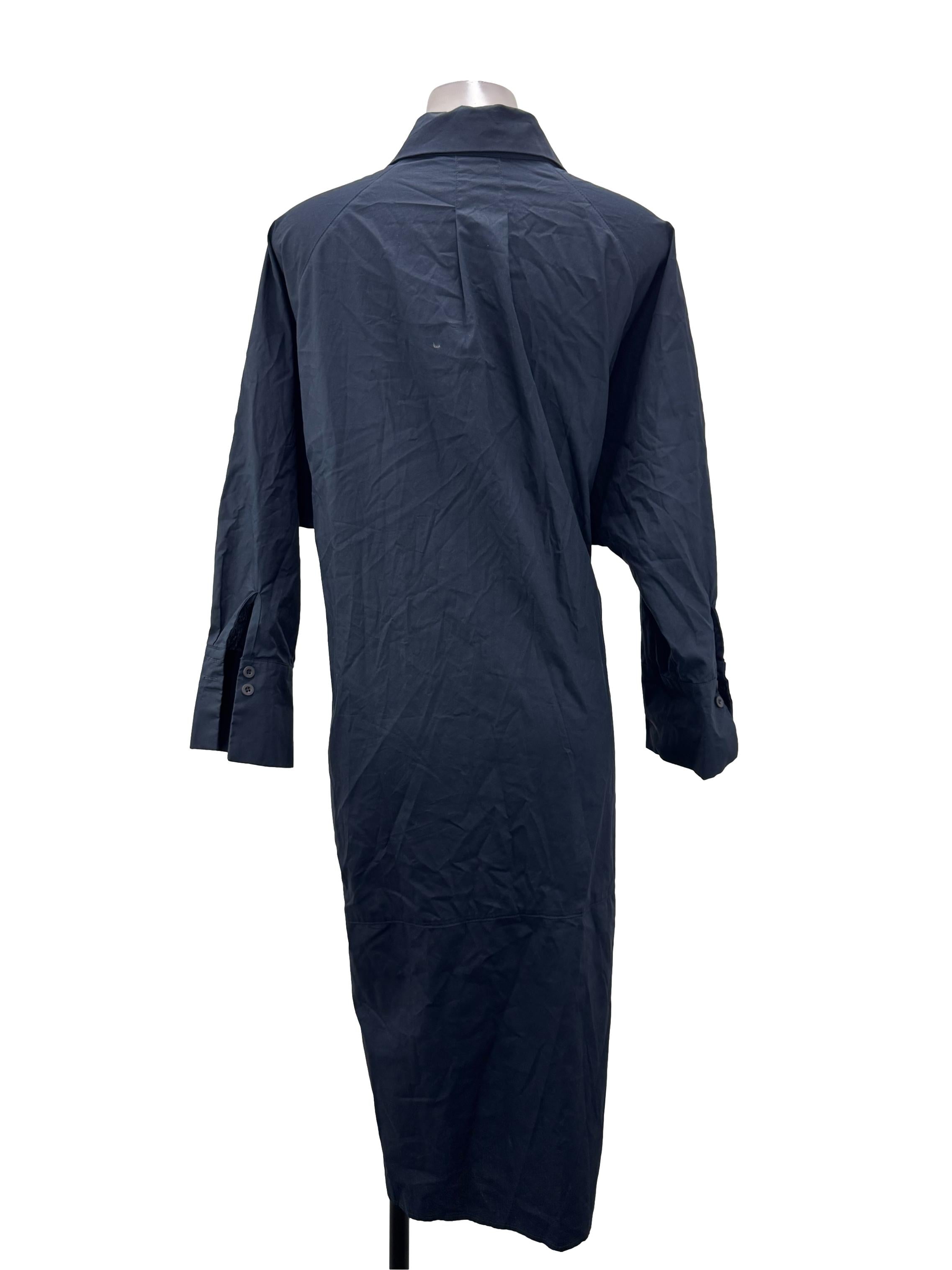 Navy Button Down Long Sleeve Shirt Dress