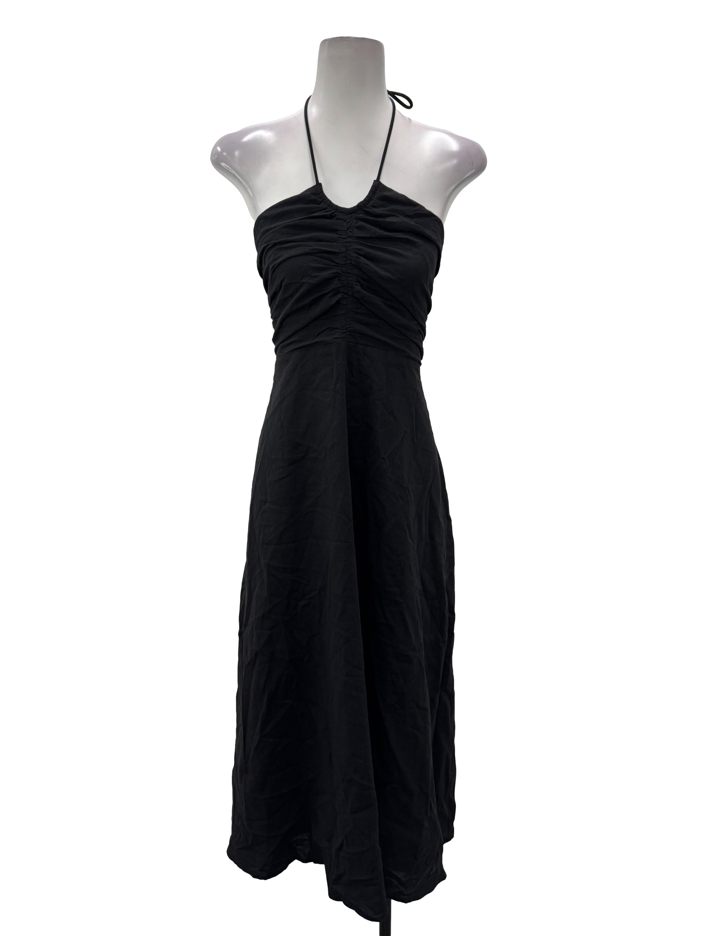 Black Ruched Halter Midi Dress