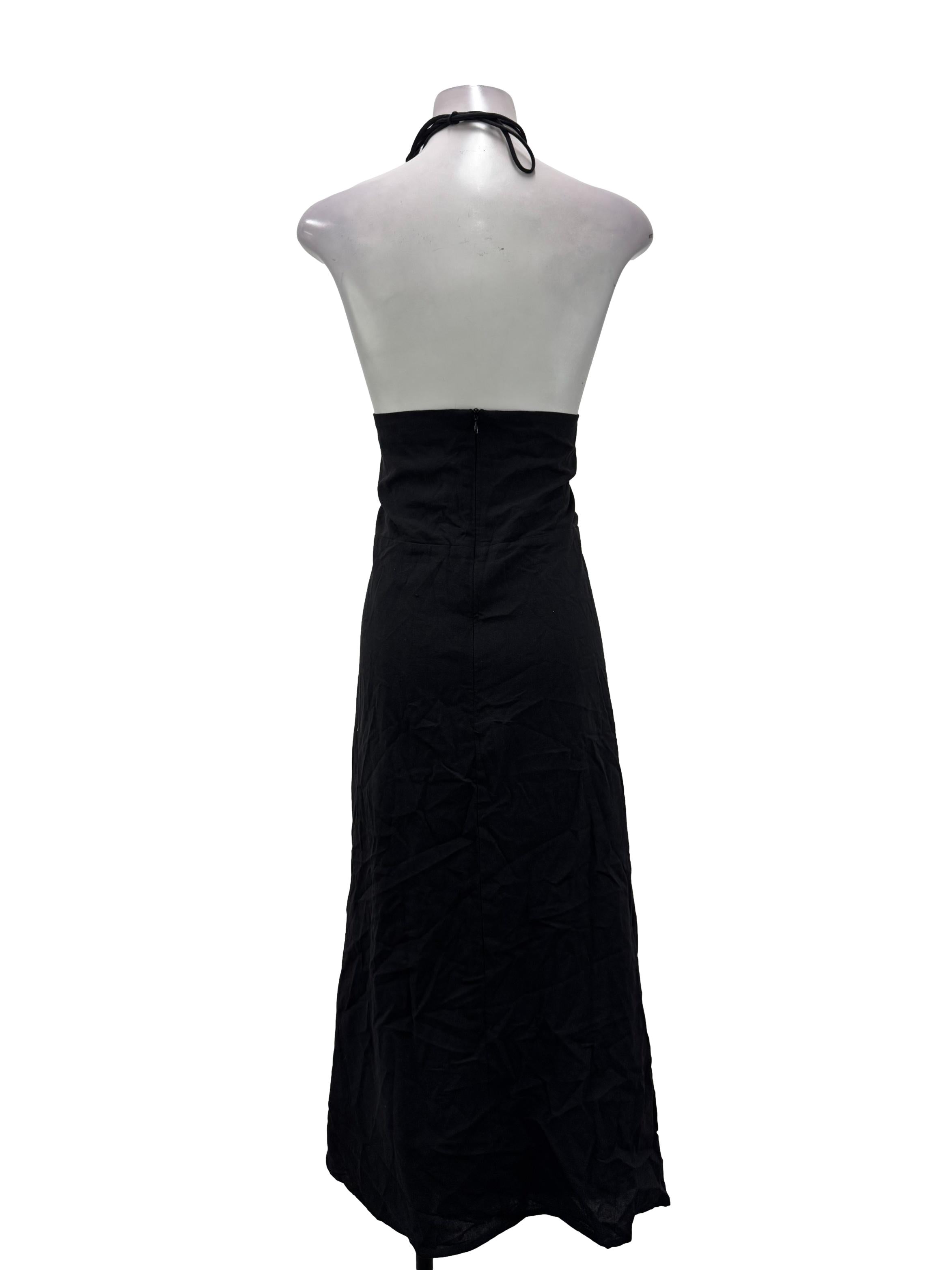 Black Ruched Halter Midi Dress
