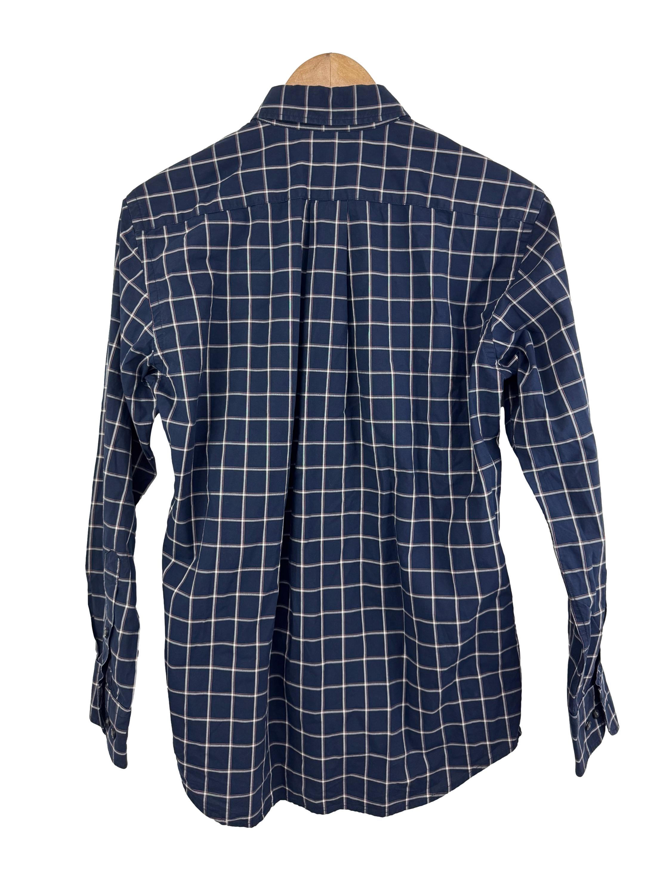 Navy And White Plaid Long Sleeve Button Down Shirt