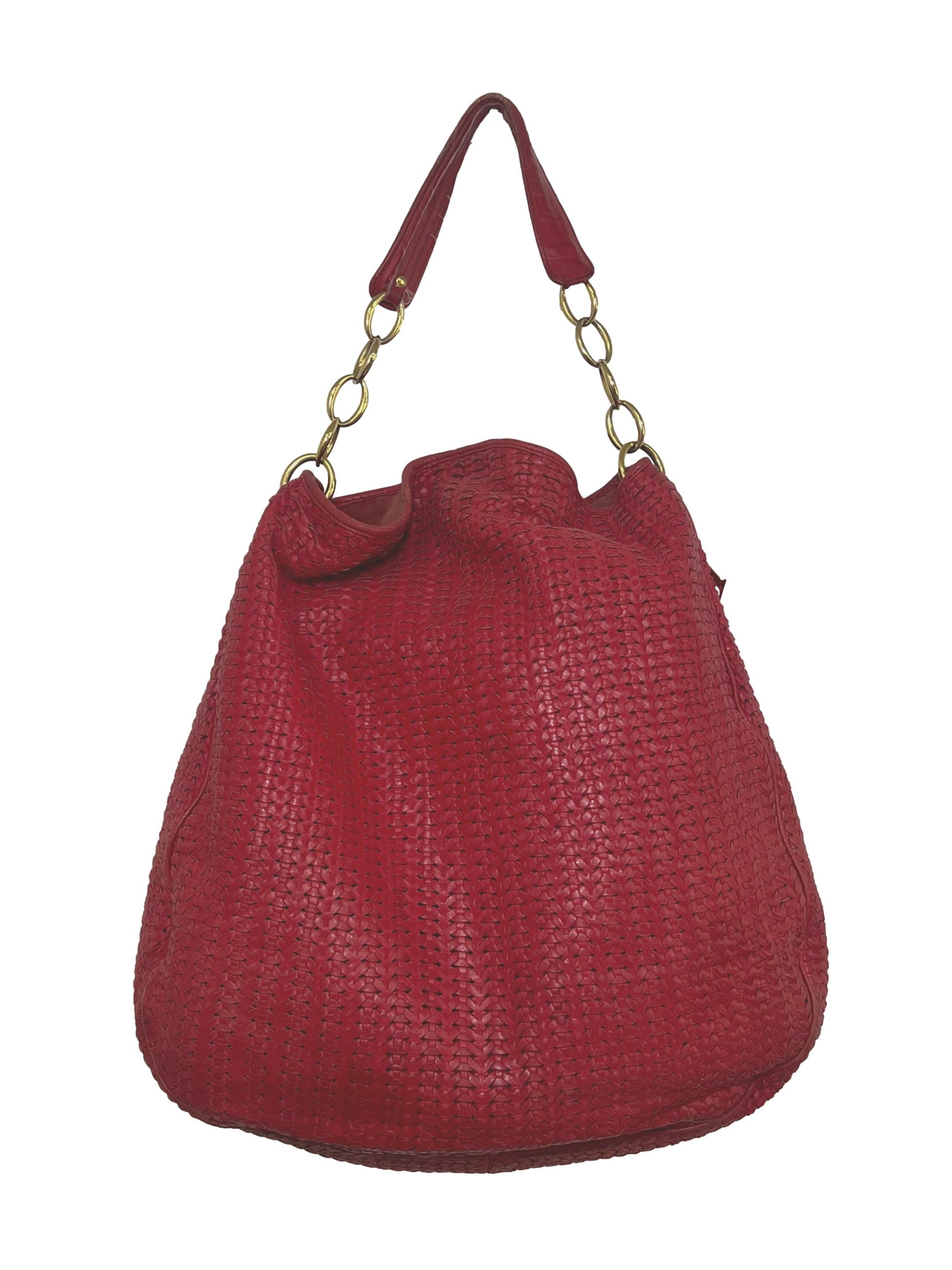 Red Tresse Leather Hobo Shoulder Bag CSN