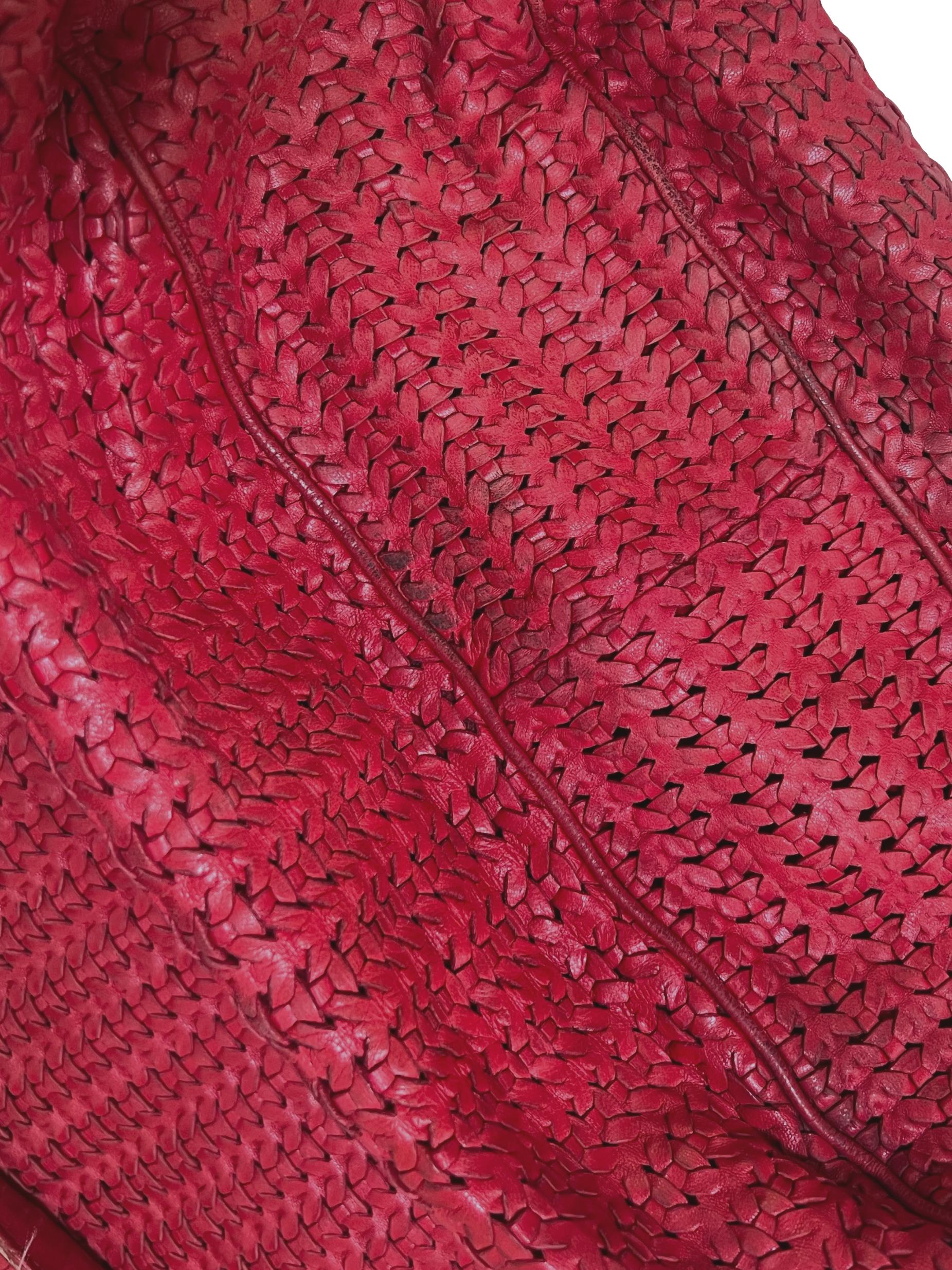 Red Tresse Leather Hobo Shoulder Bag CSN