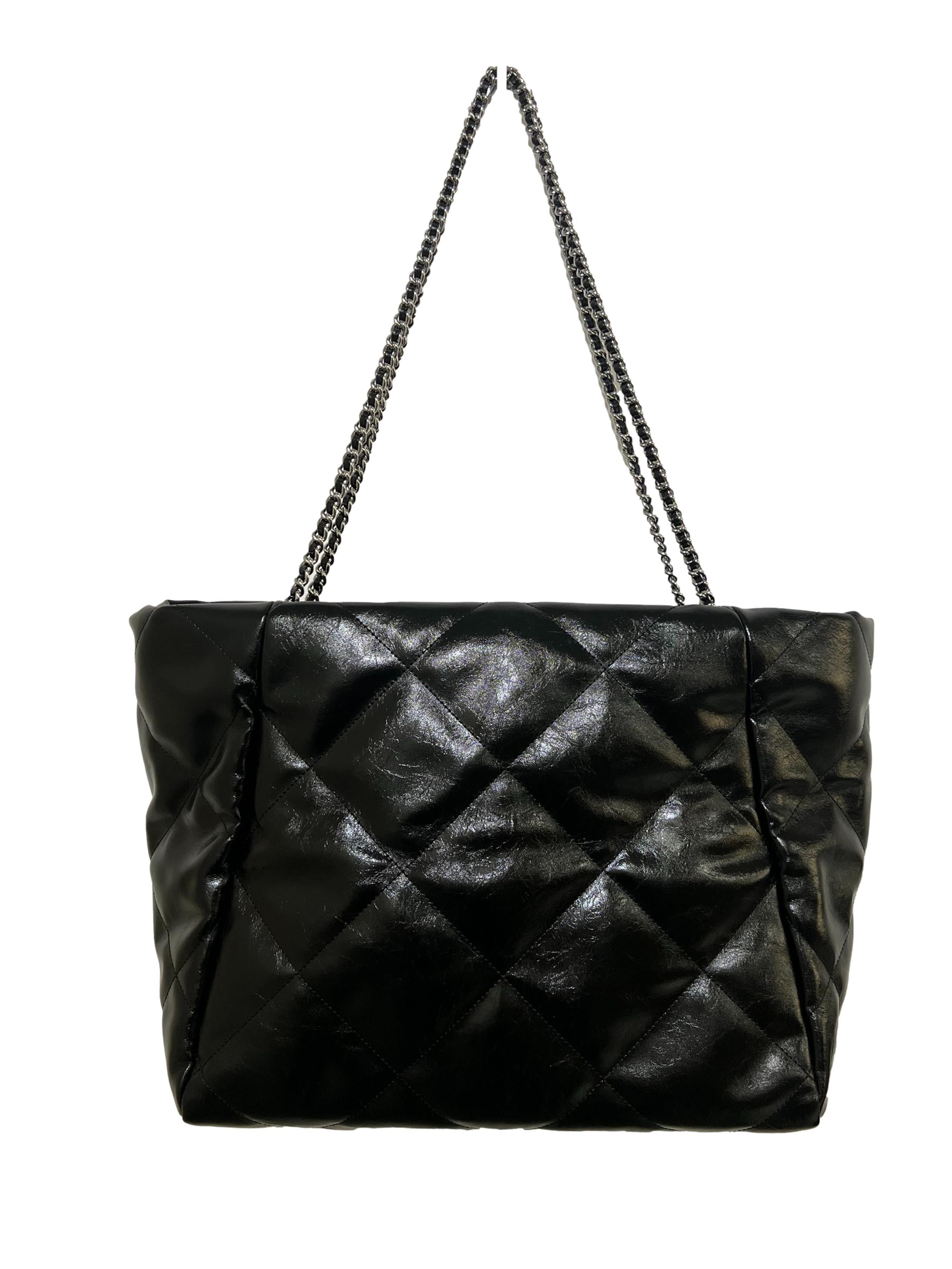Black Leather Quilted Tote Bag CSN