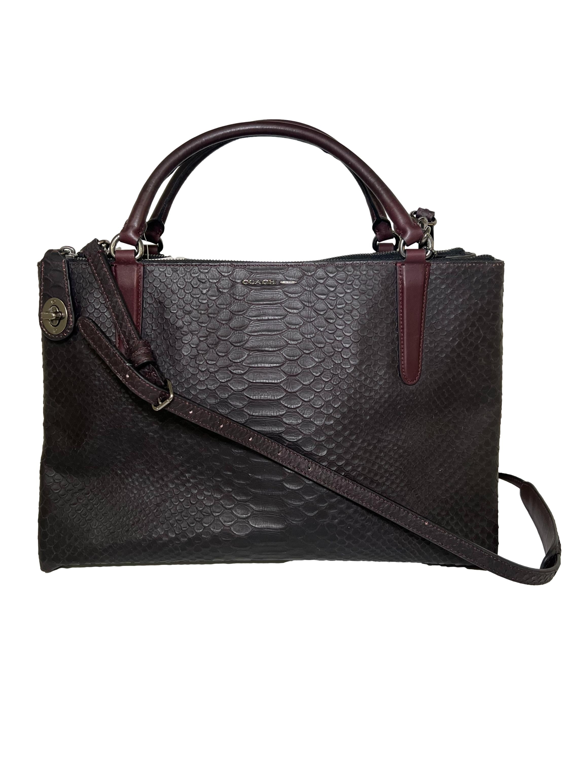 Black Leather Turnlock Borough Bag In Python Embossed Handbag CSN